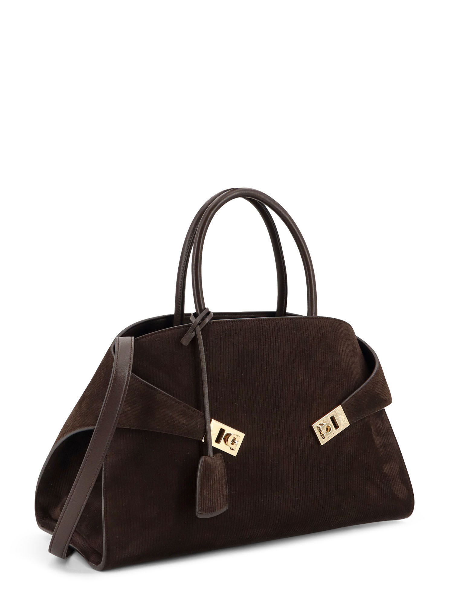 Ferragamo Hug Large Ribbed Suede Shoulder Bag In Brown