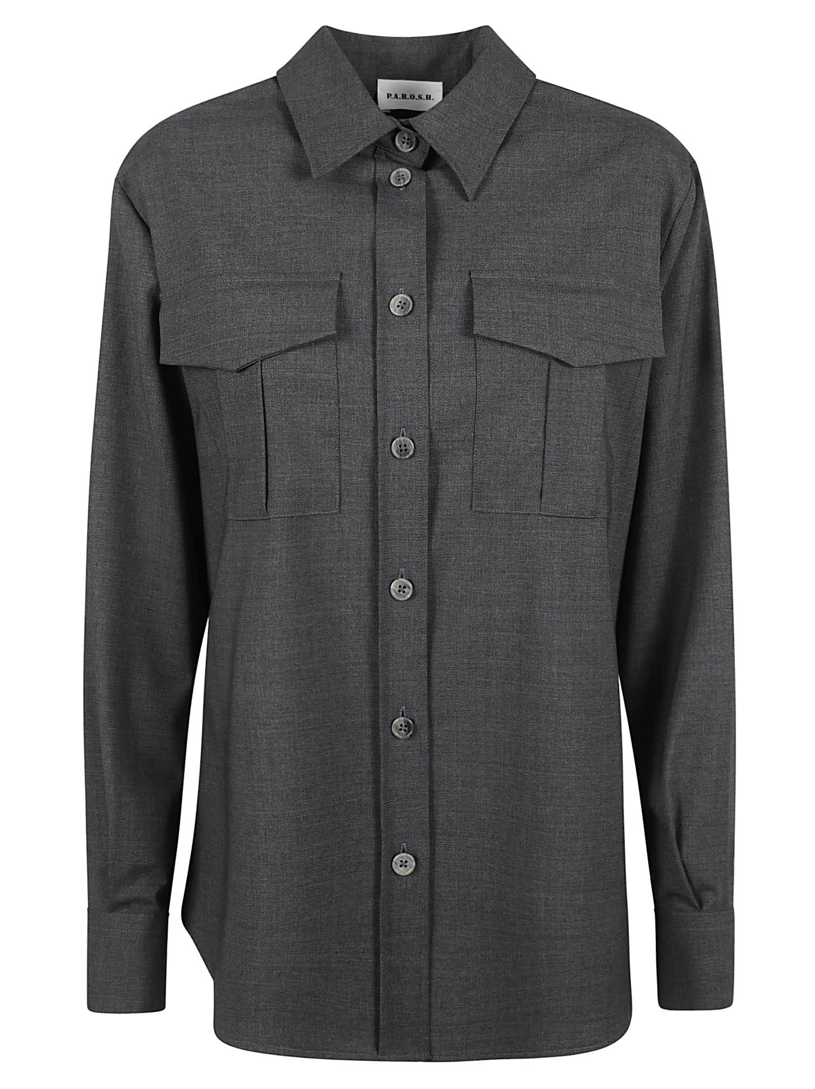 P.a.r.o.s.h Parosh Sophisticated Virgin Wool Blend Shirt With Classic Collar And Box-pleat Detail In Grey