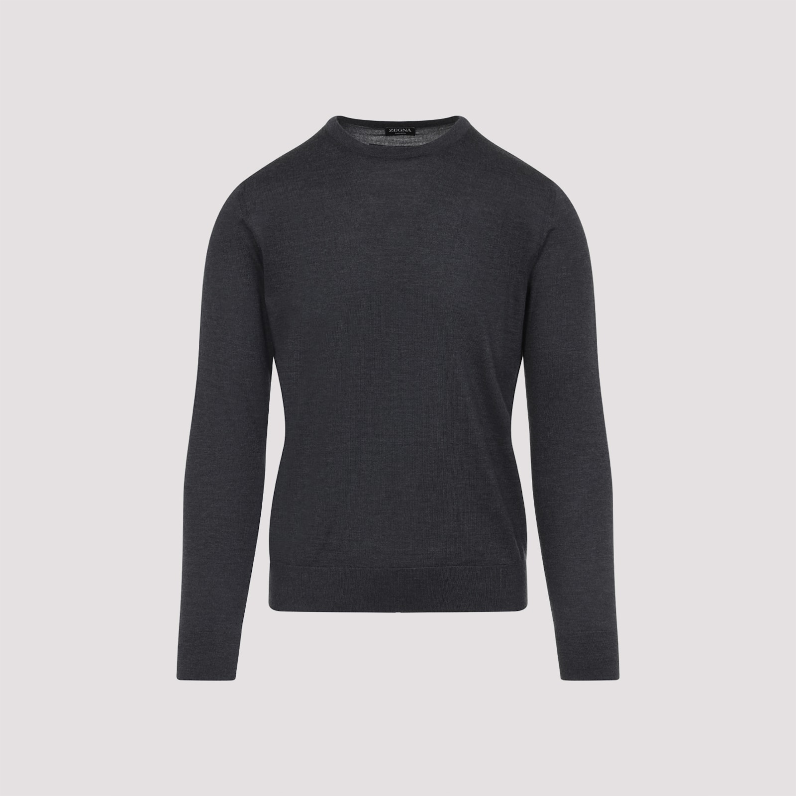 Zegna Soft Cashmere Crewneck Sweater With Ribbed Cuffs And Hem In Gray