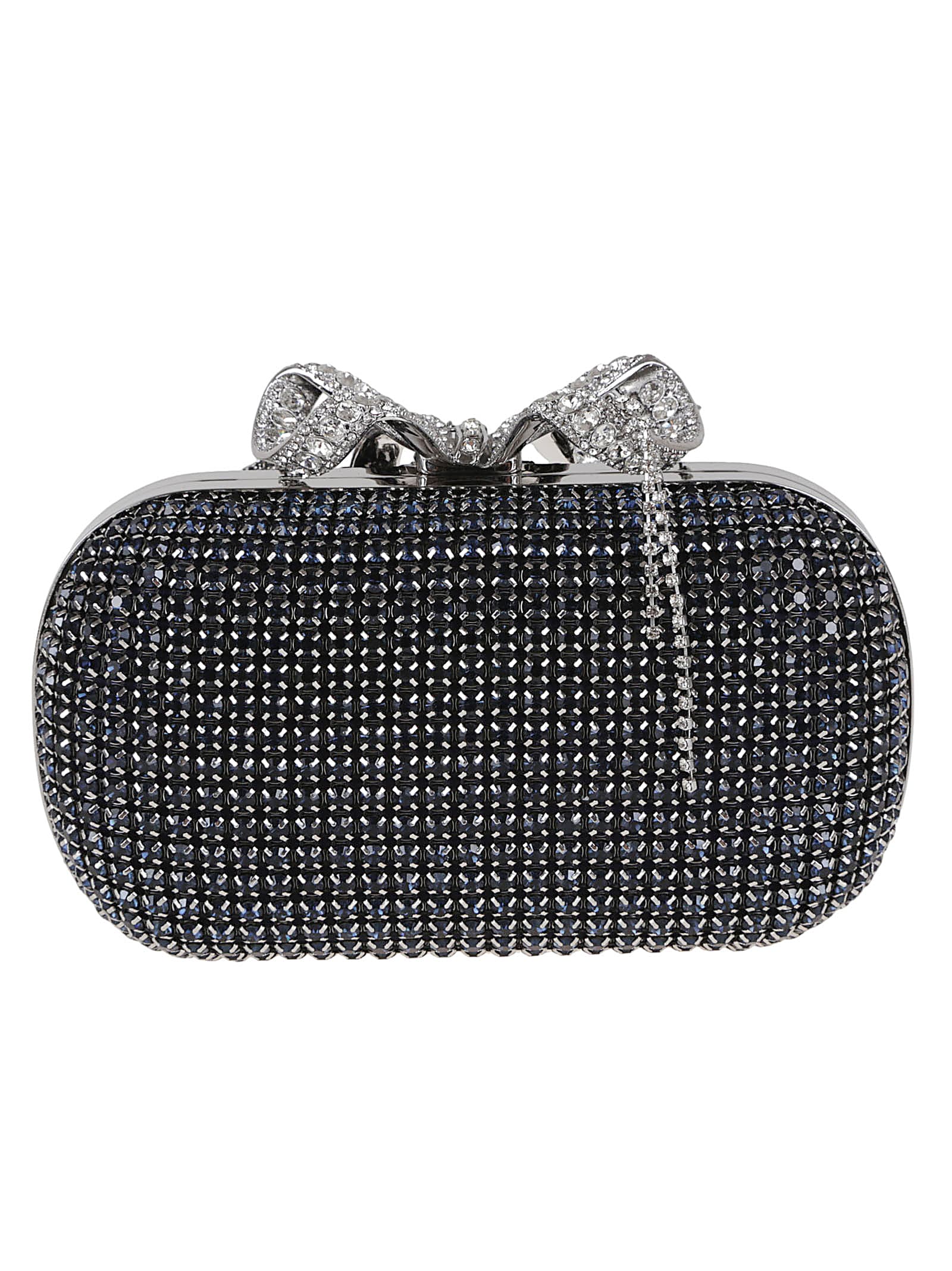 Self-portrait Navy Chainmail Clutch Bag In Blue
