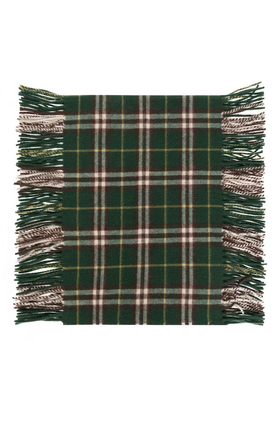 Burberry Checked Fringed Scarf In Green