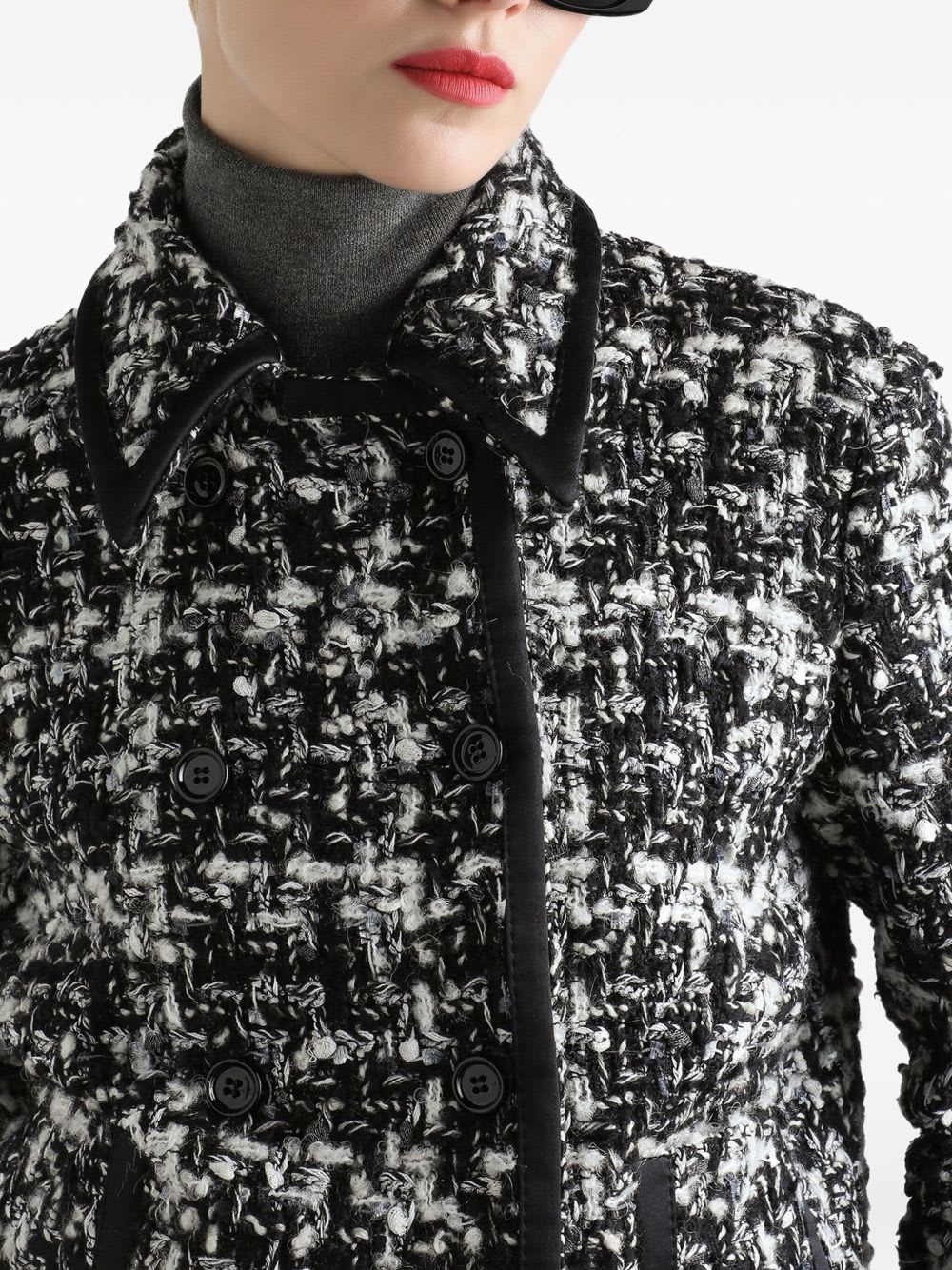 Dolce & Gabbana Cropped Tweed Jacket Front Pockets In Black