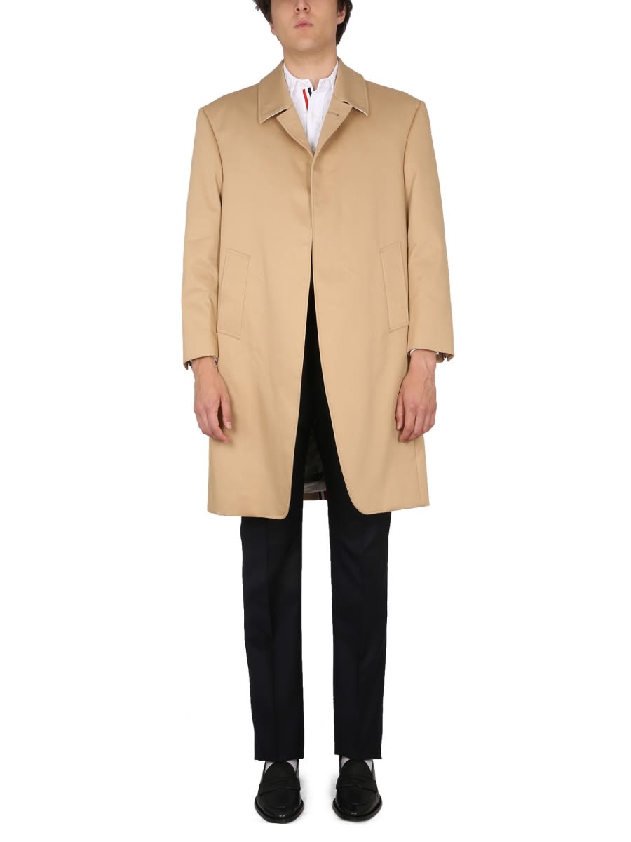 Thom Browne Cotton Coat With Notched Lapels And Back Vent In Brown