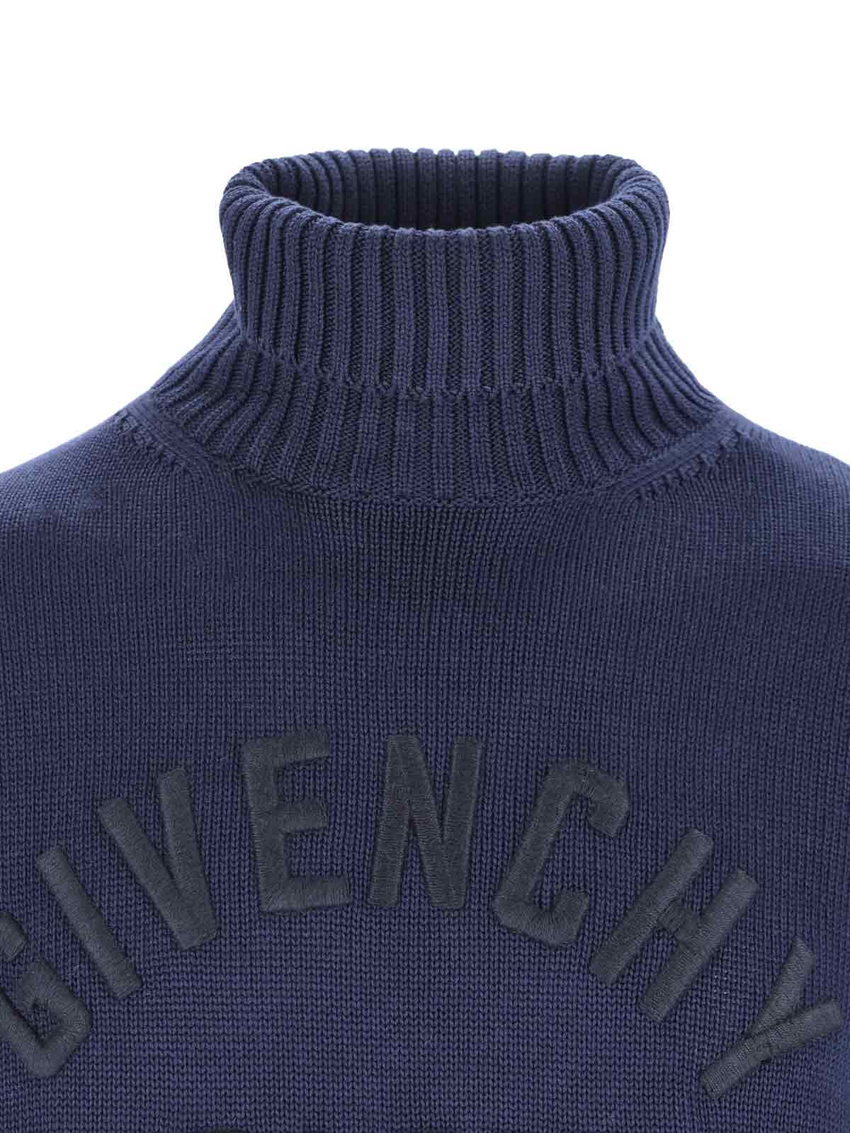 Givenchy Turtleneck Sweater In Cotton With Paris Embroidery Clothing In Blue