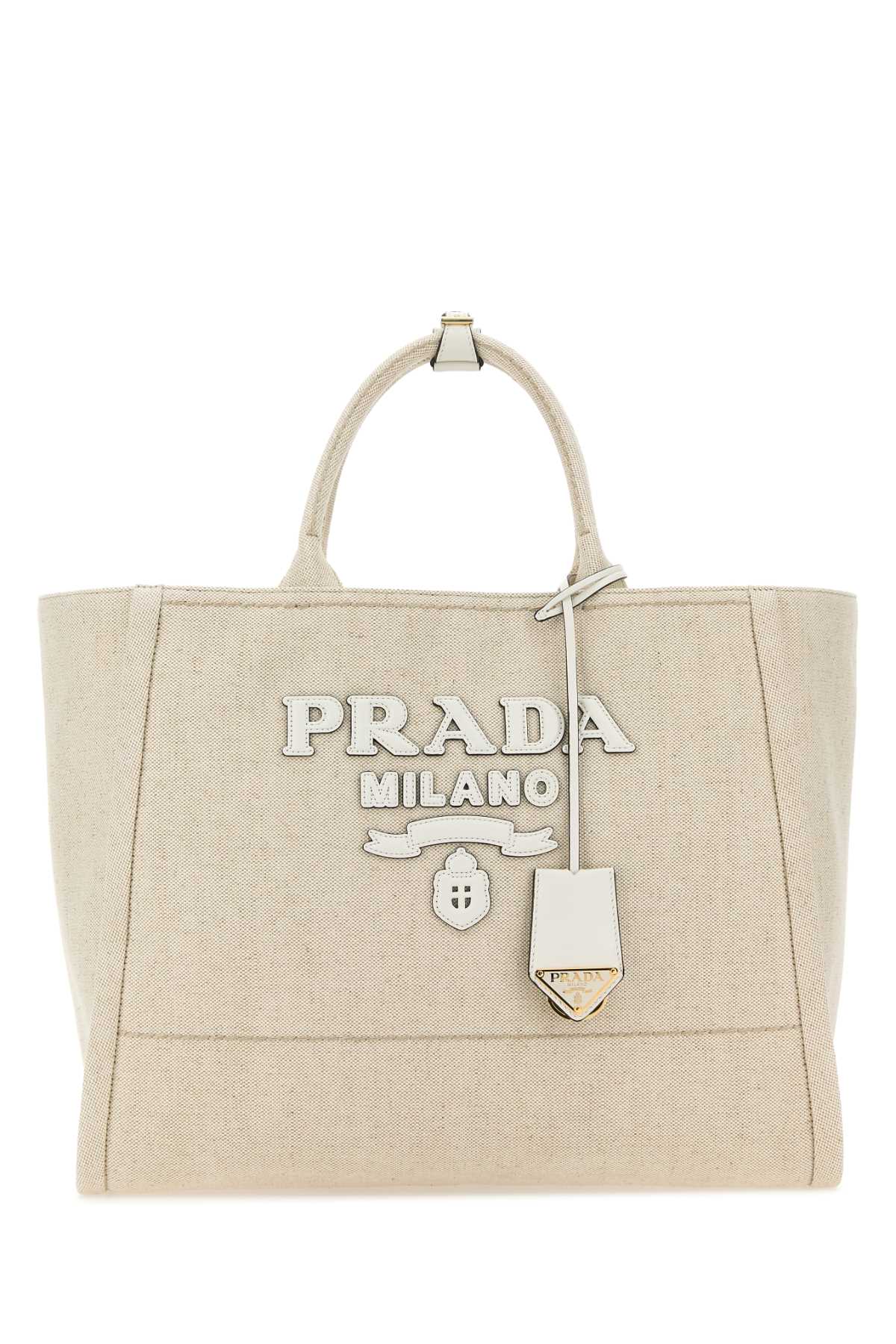 Prada Sand Canvas Shopping Bag