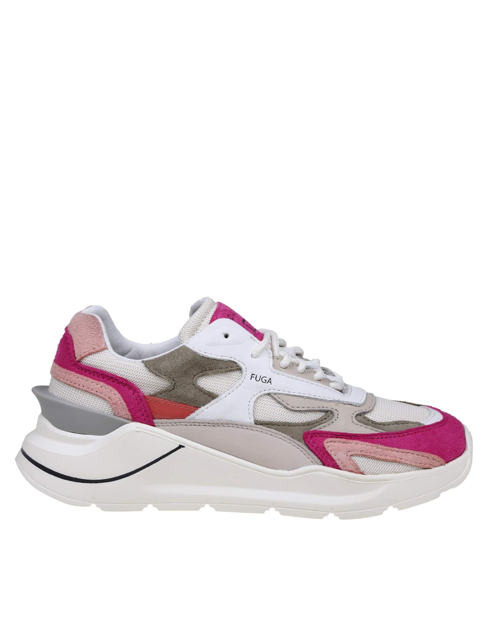 Fuga Sneakers In White/fuchsia Leather And Suede