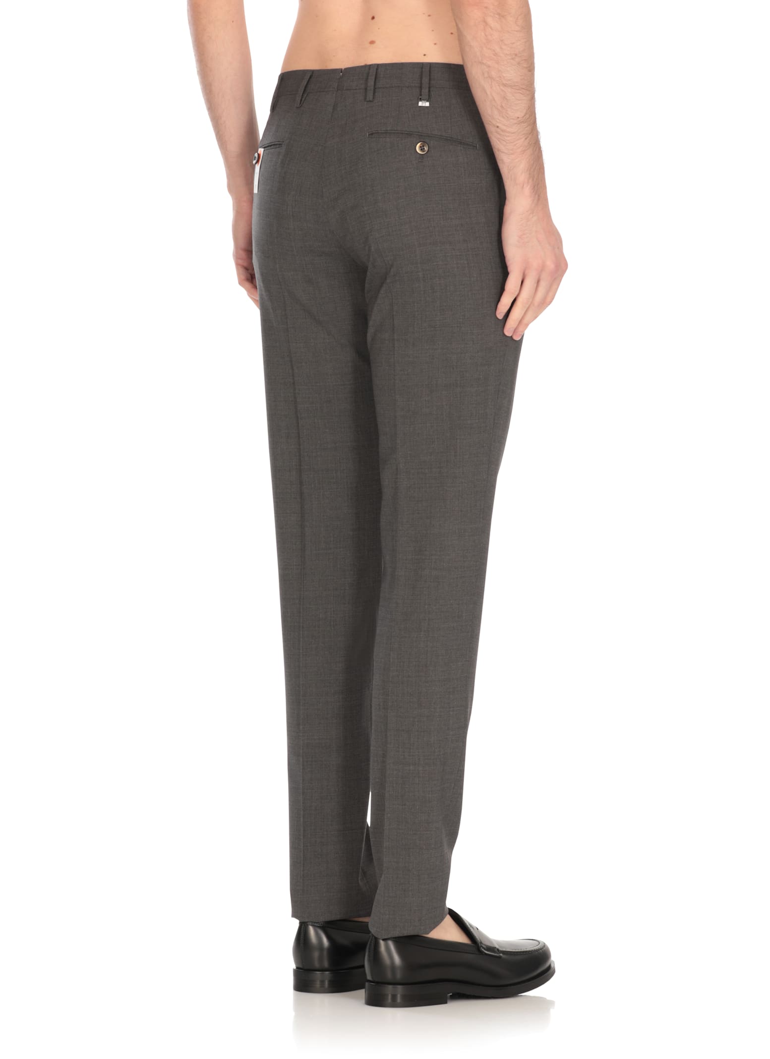 Pt Torino Slim Fit Wool Trousers With Button Detail In Gray