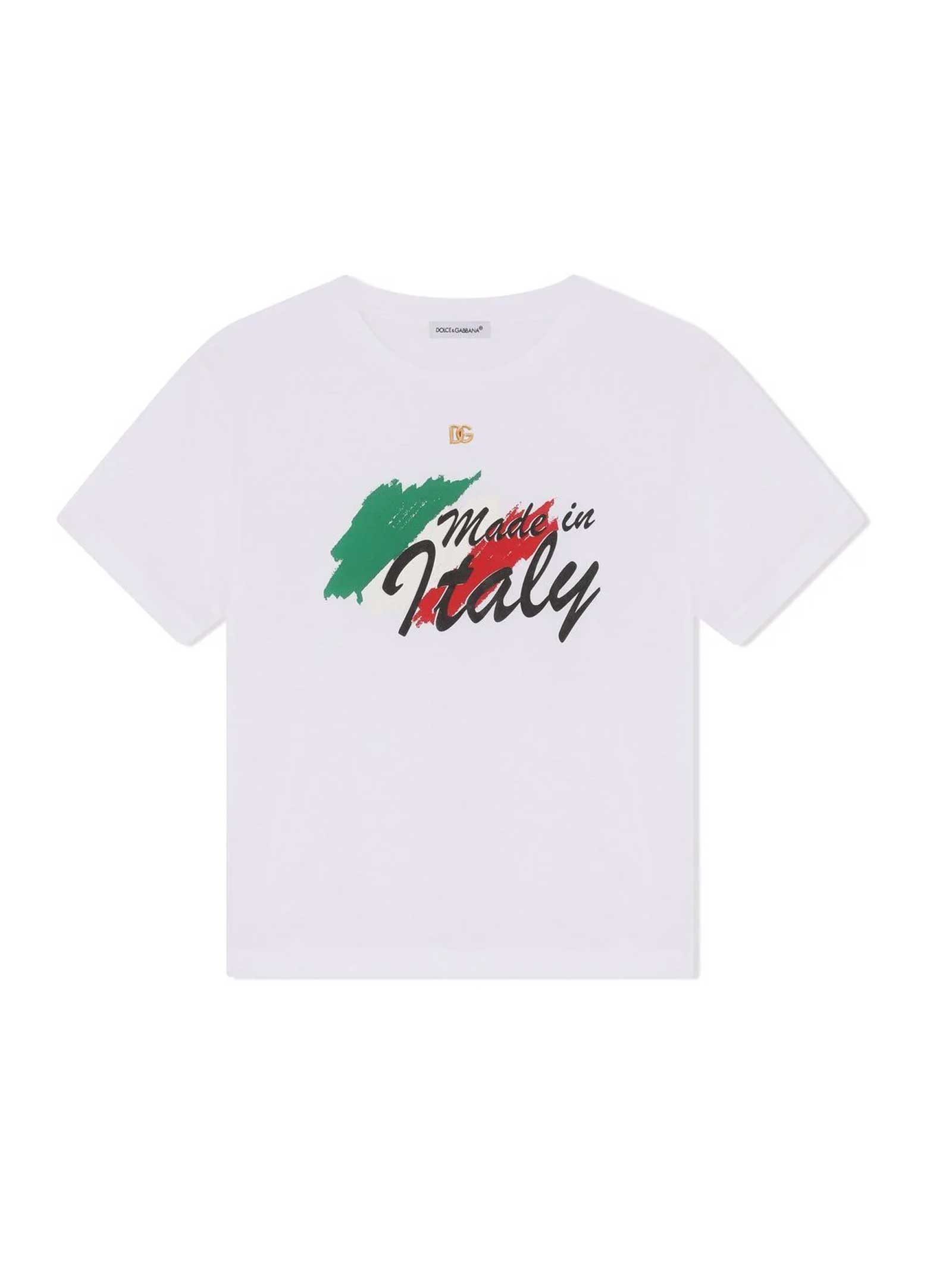 Dolce & Gabbana White T-shirt With Made In Italy Print Dolce & gabbana Kids