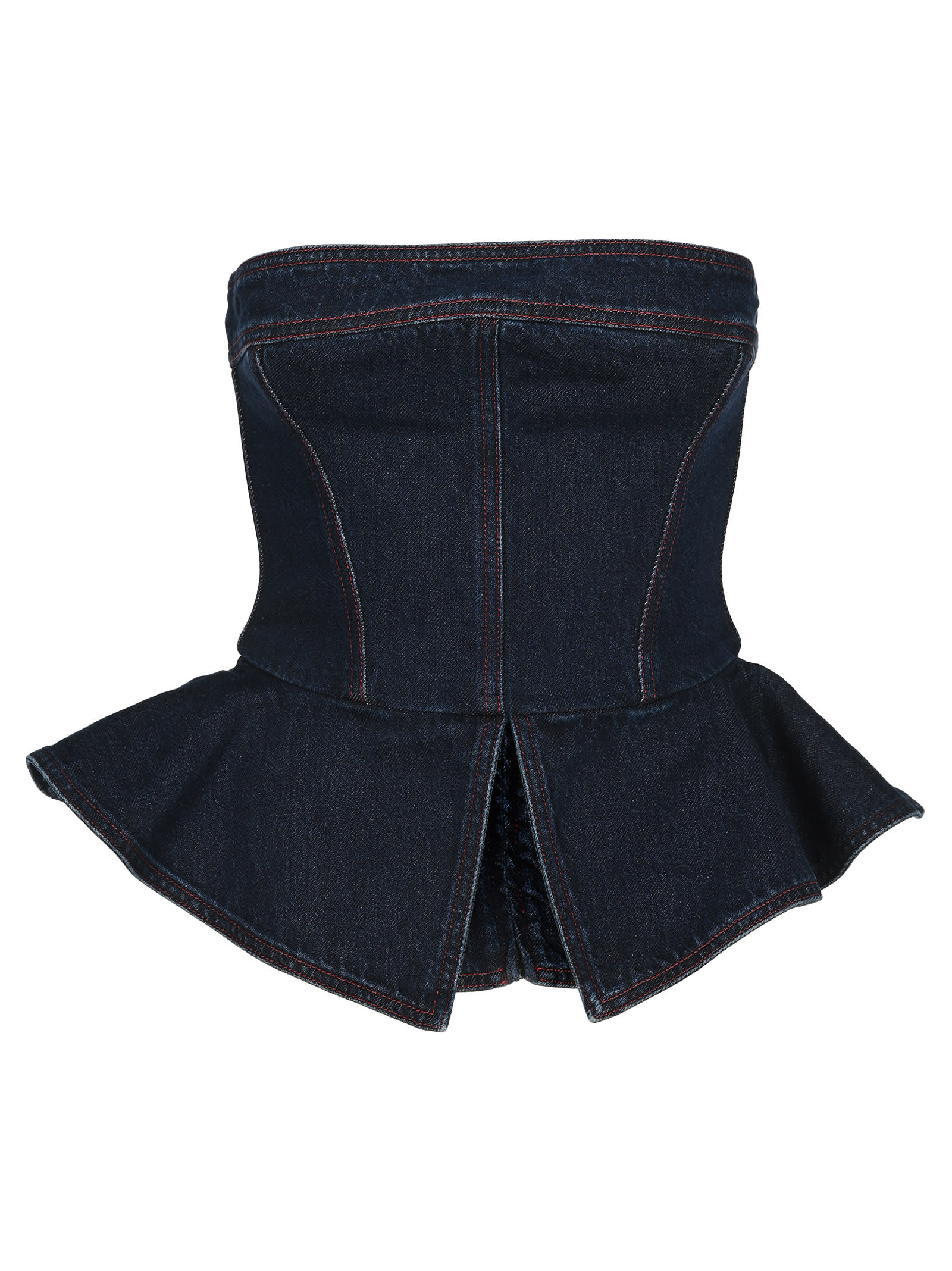 Philosophy Di Lorenzo Serafini Philosophy Denim Bustier Top In Dark Blue