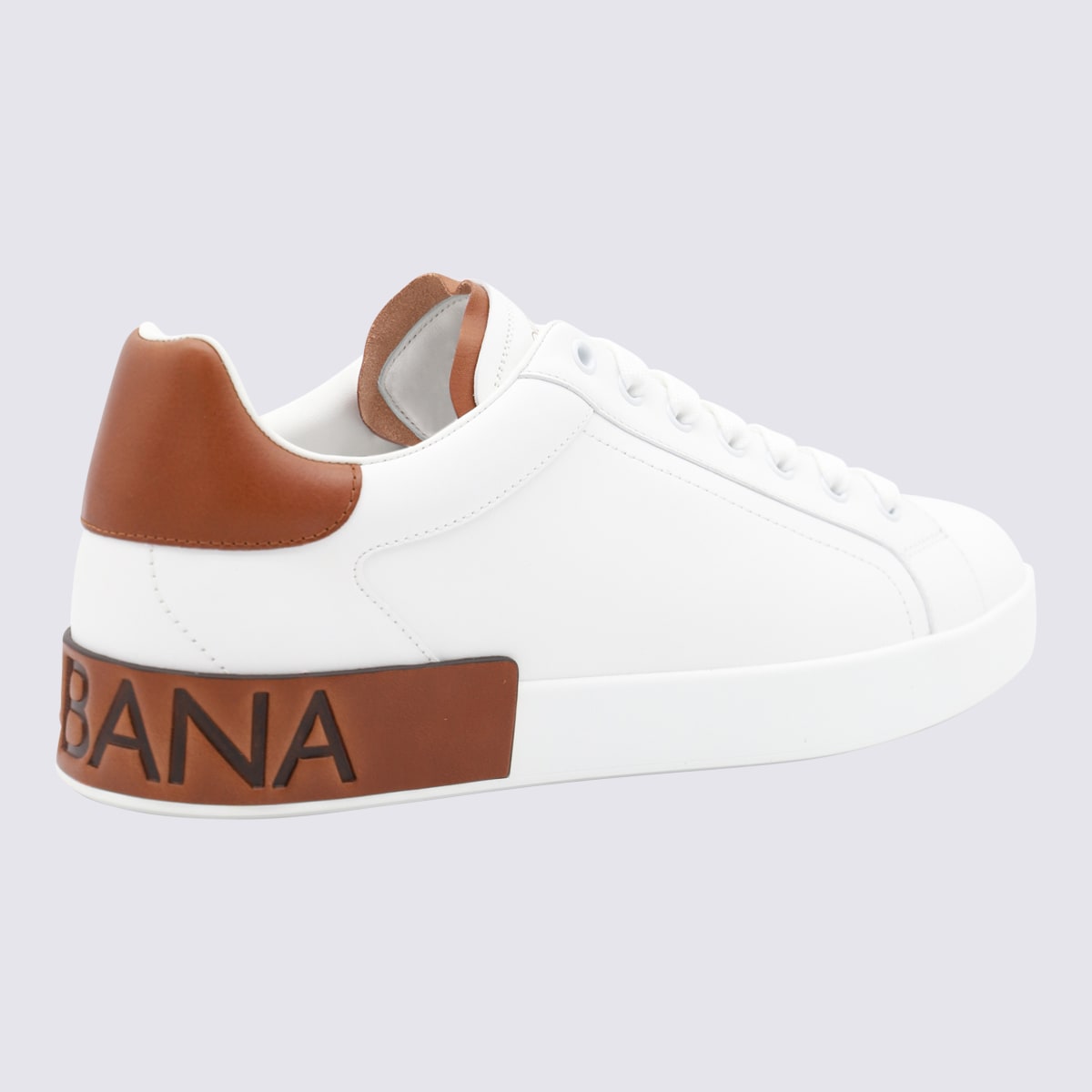 Shop Dolce & Gabbana White And Brown Leather Sneakers