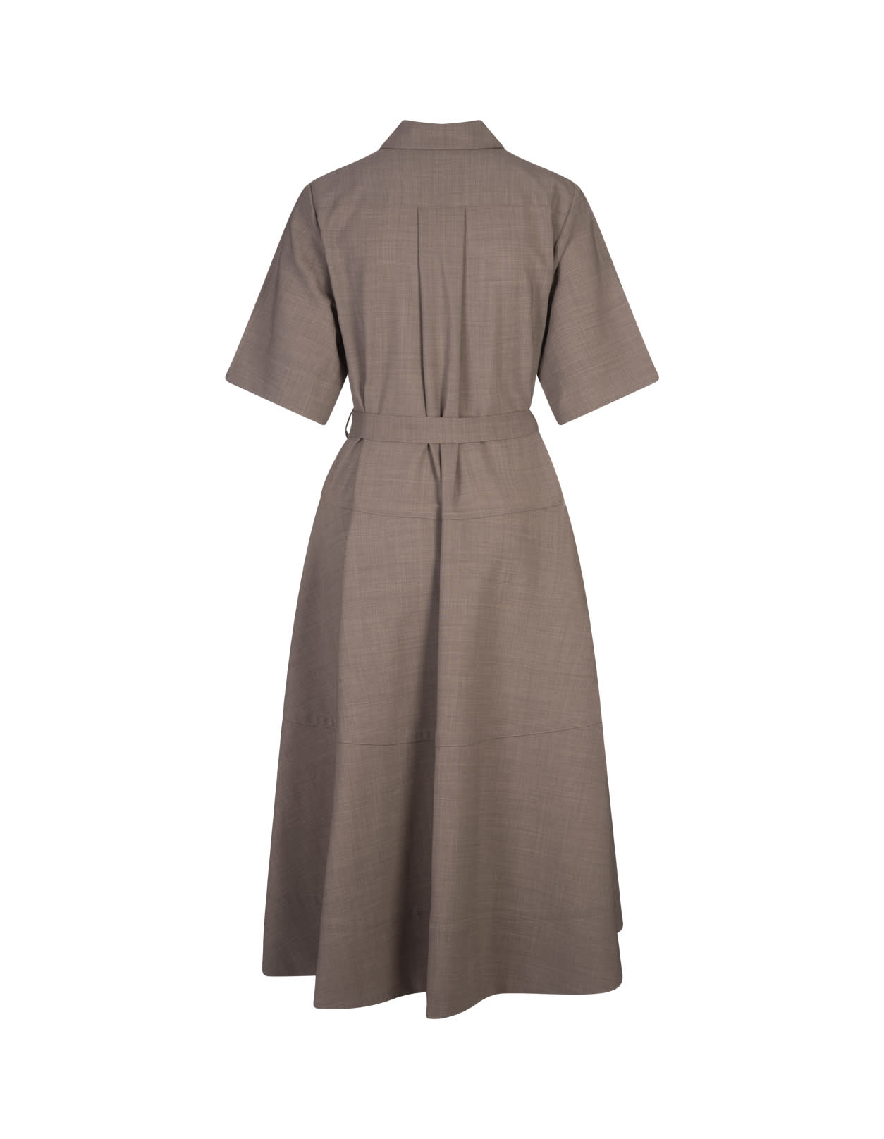 P.A.R.O.S.H LILLE MIDI SHIRT DRESS IN TAUPE STRETCH WOOL 