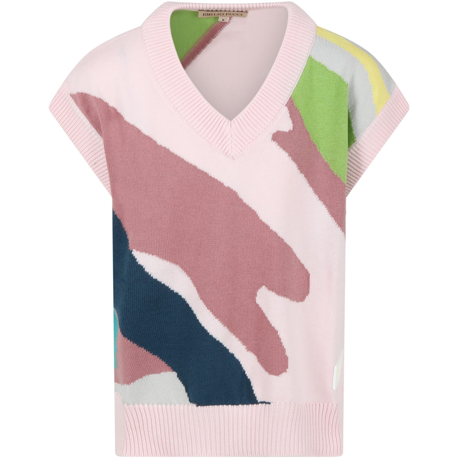 Emilio Pucci Pink Vest For Girl With Colorful Motifs And Logo