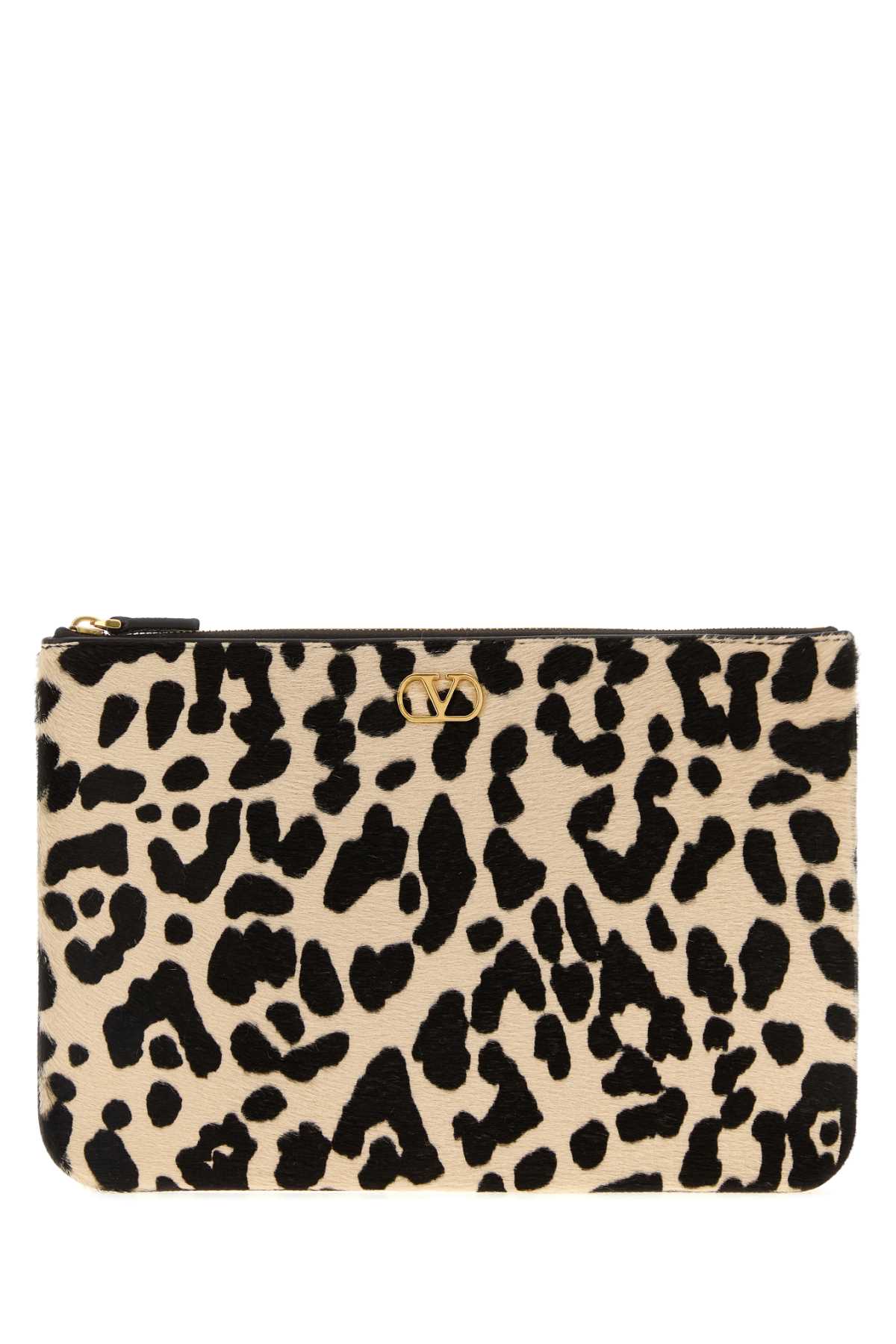 Valentino Vlogo Signature Medium Leopard-print Calf-hair Clutch In Multi