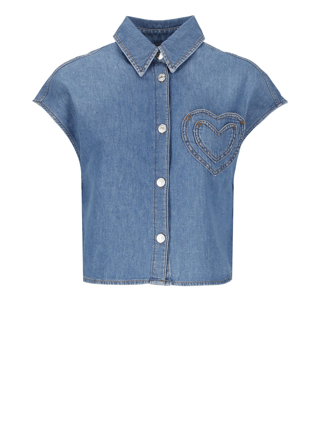 Heart Patch Washed Denim Shirt