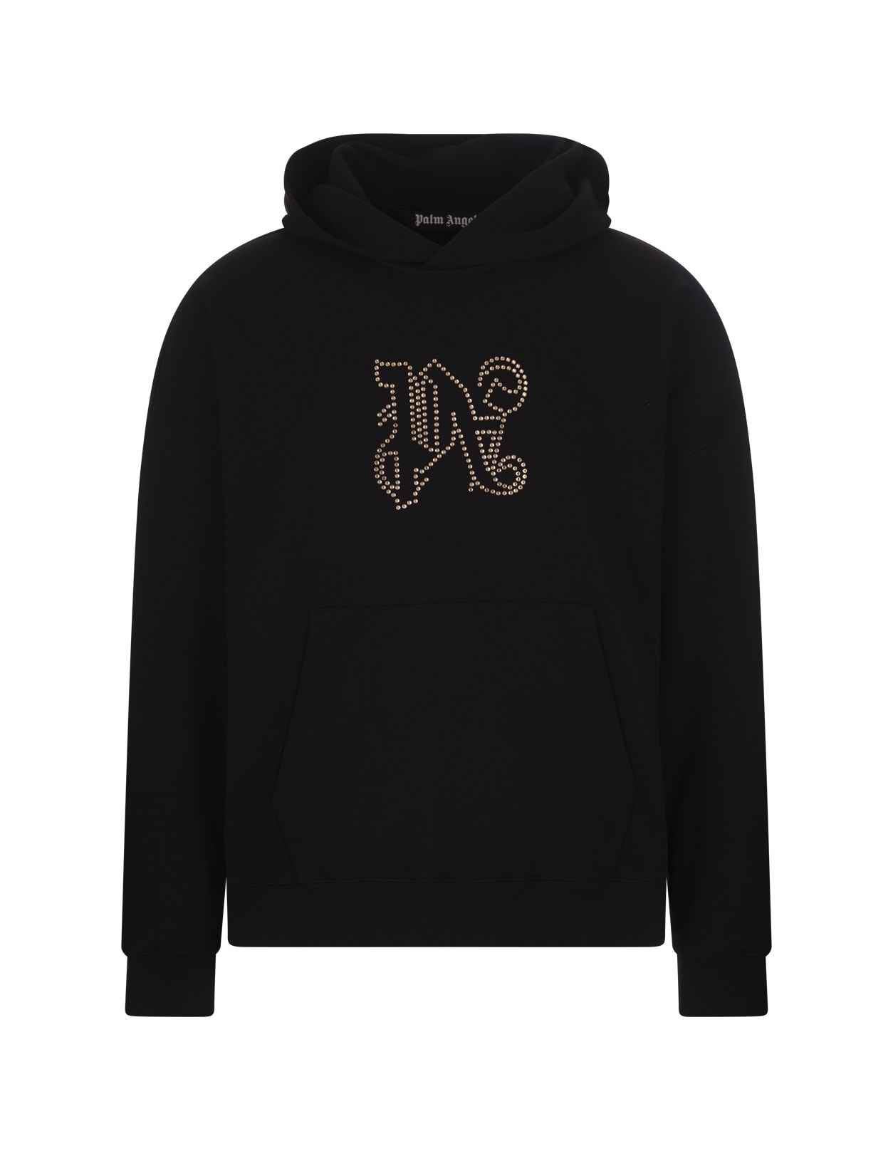 Shop Palm Angels Black Hoodie With Front Studded Monogram