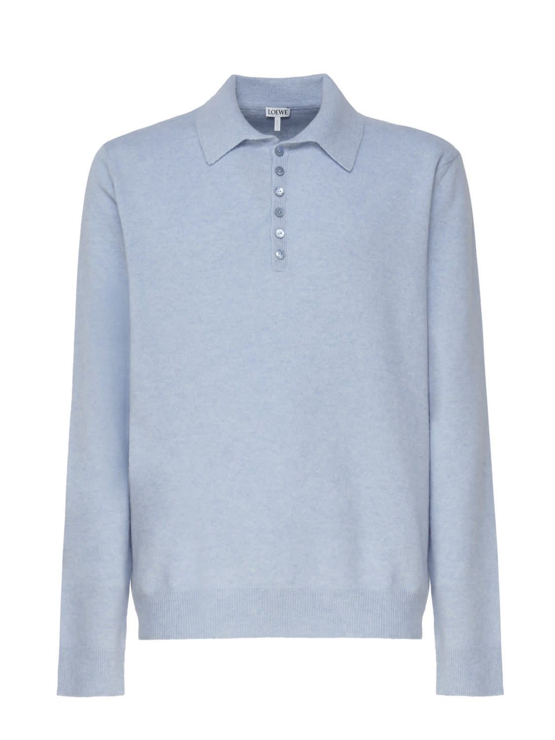 Shop Loewe Polo Sweater In Soft Cashmere In Light Blue