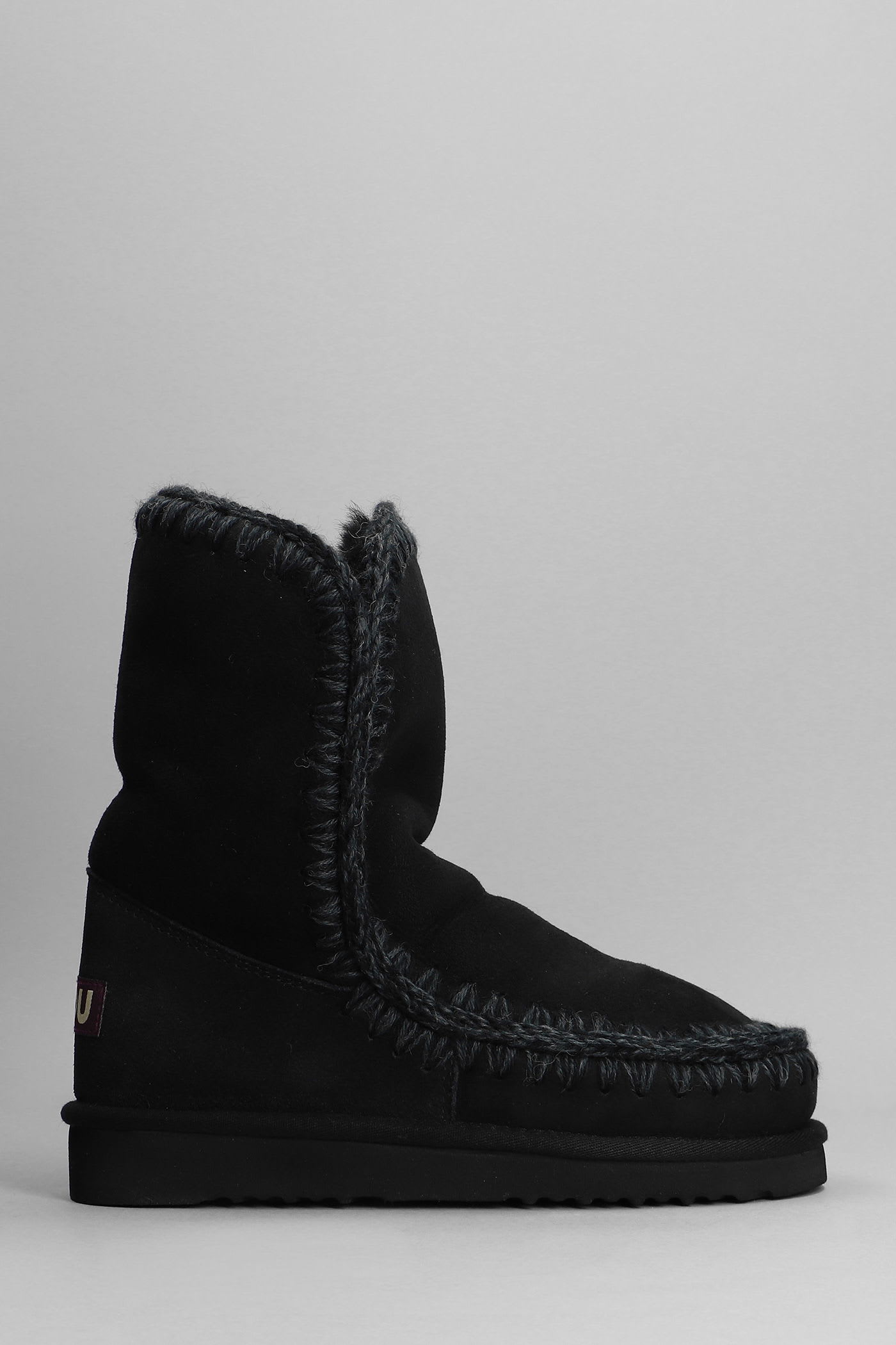 Mou Eskimo 24 Low Heels Ankle Boots In Black Suede In Black