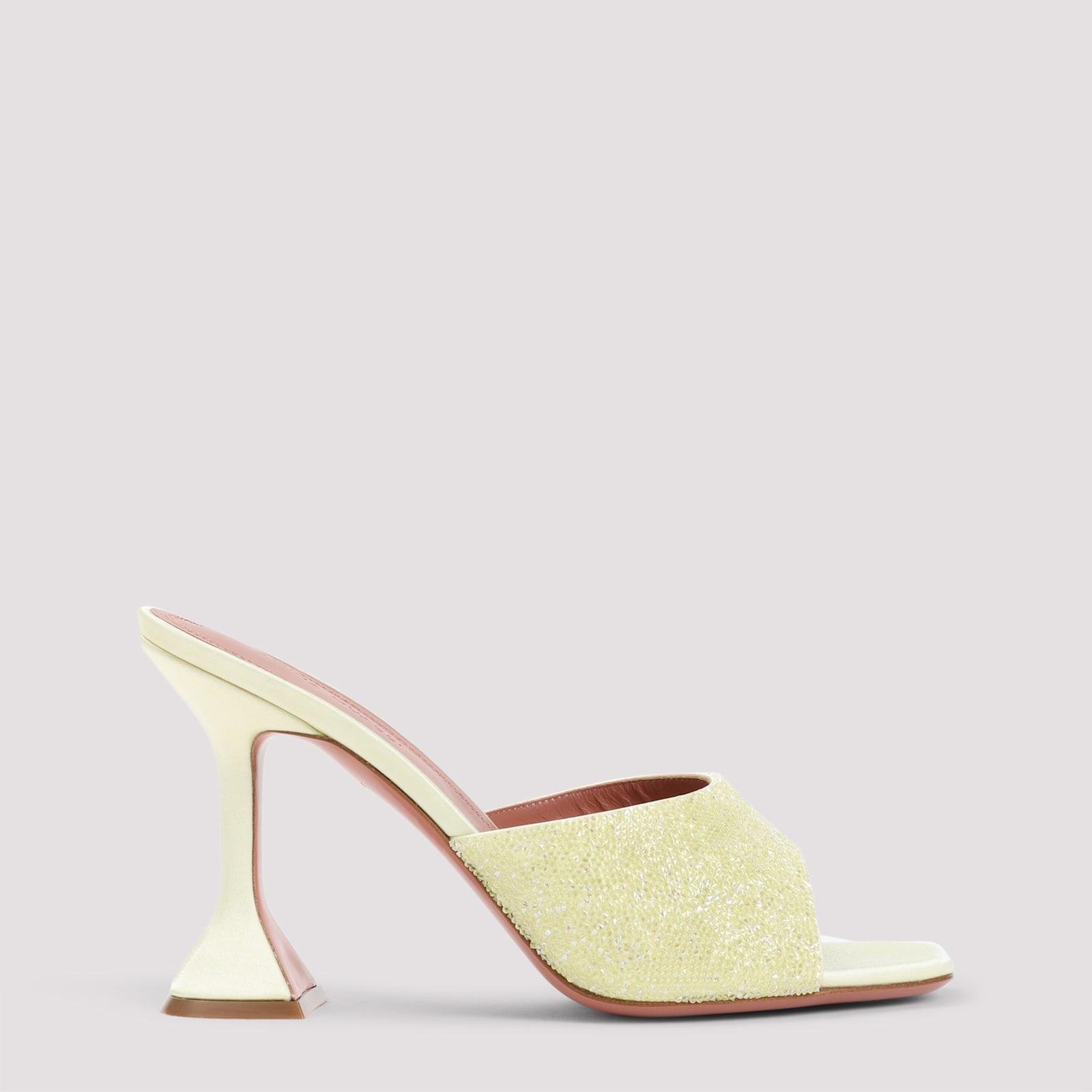 Amina Muaddi Yellow Satin Sandals With Hourglass Heel In Yellow