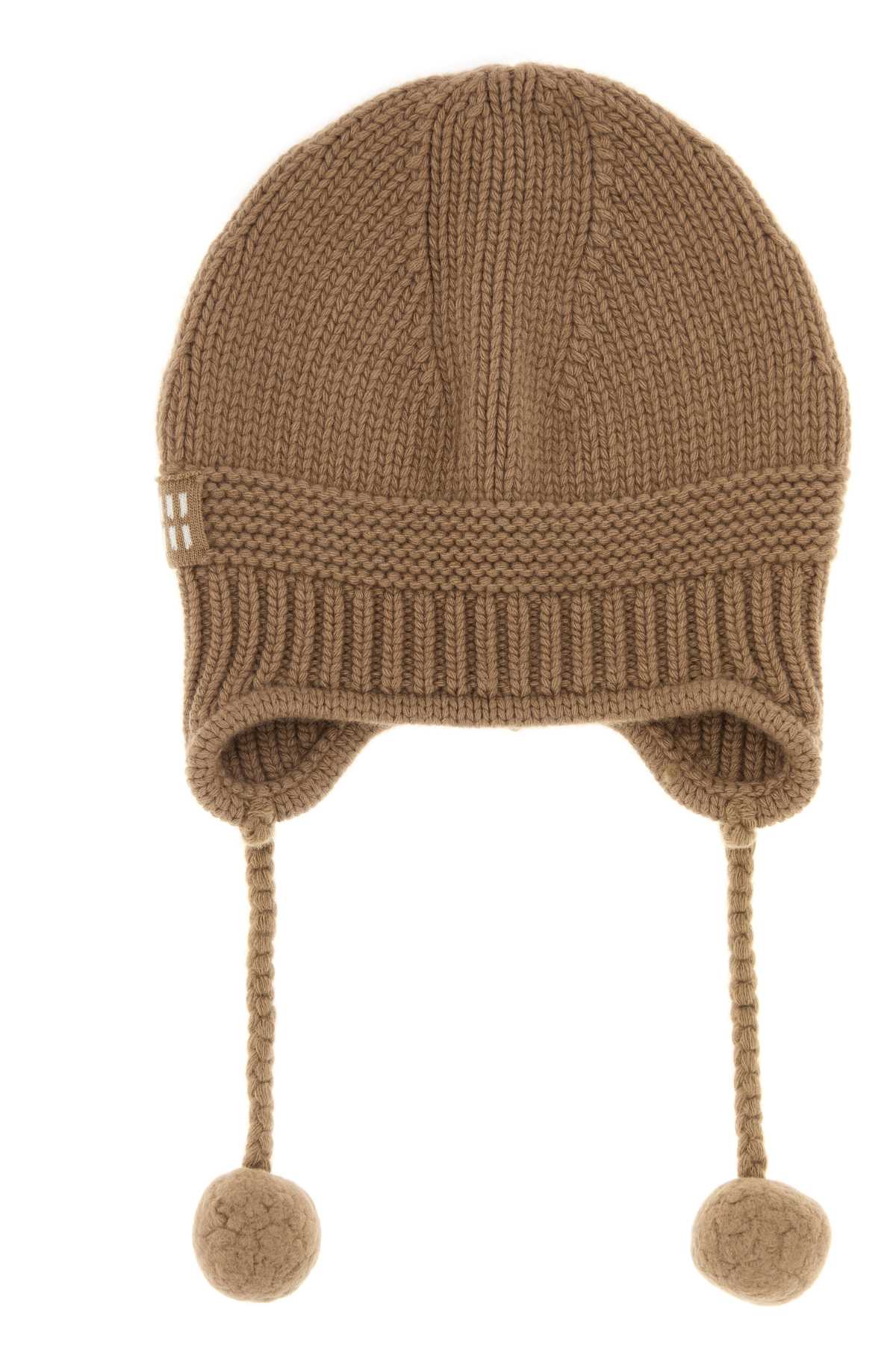 Miu Miu Camel Wool Blend Beanie Hat In Brown