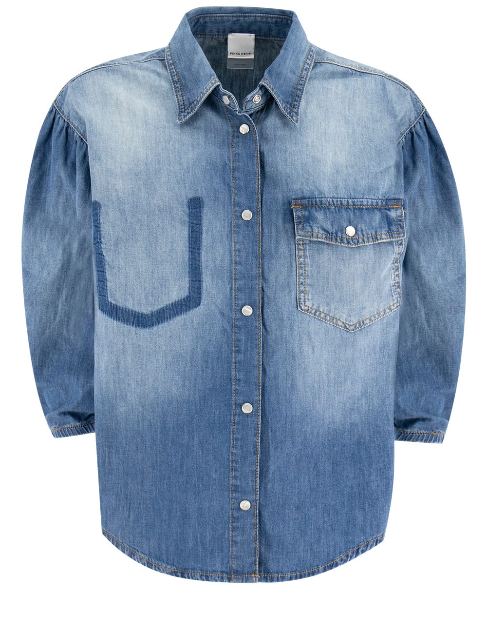 Pinko Chemise En Jean À Manches Trois-quarts In Lavaggio Medio Chiaro