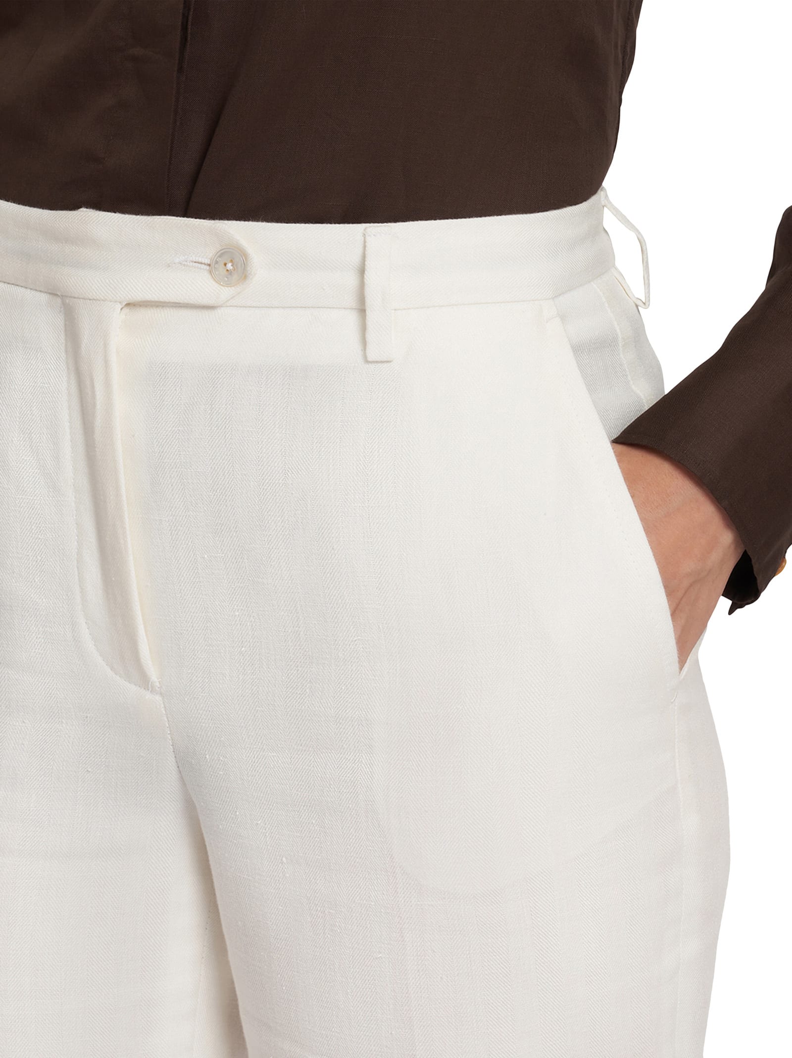 Shop Kiton Trousers Linen In White