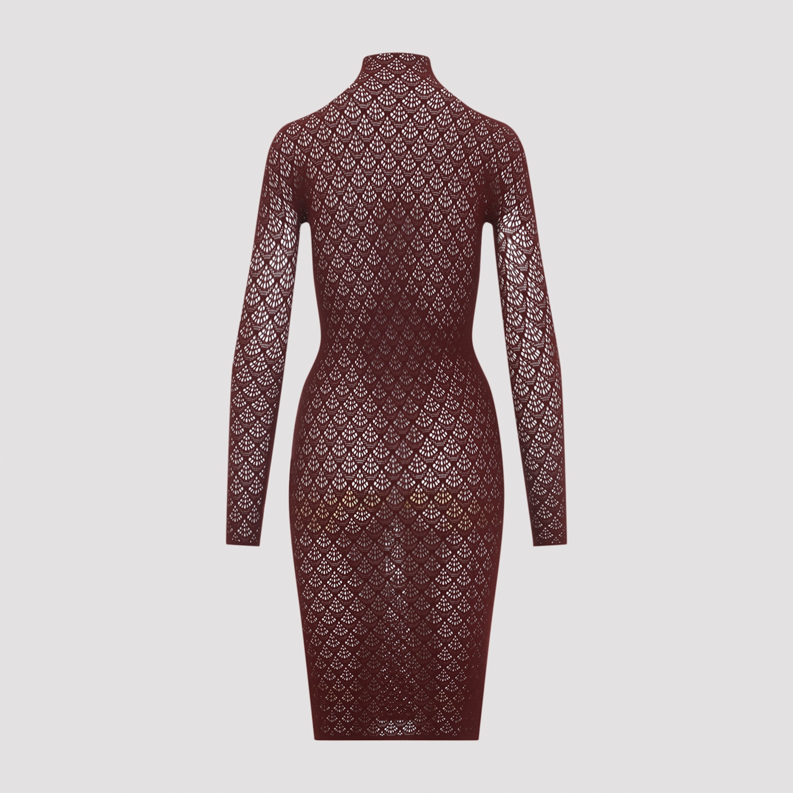 Wolford High-neck Lace Midi Dress With Scallop Detail And Fitted Silhouette In Gray