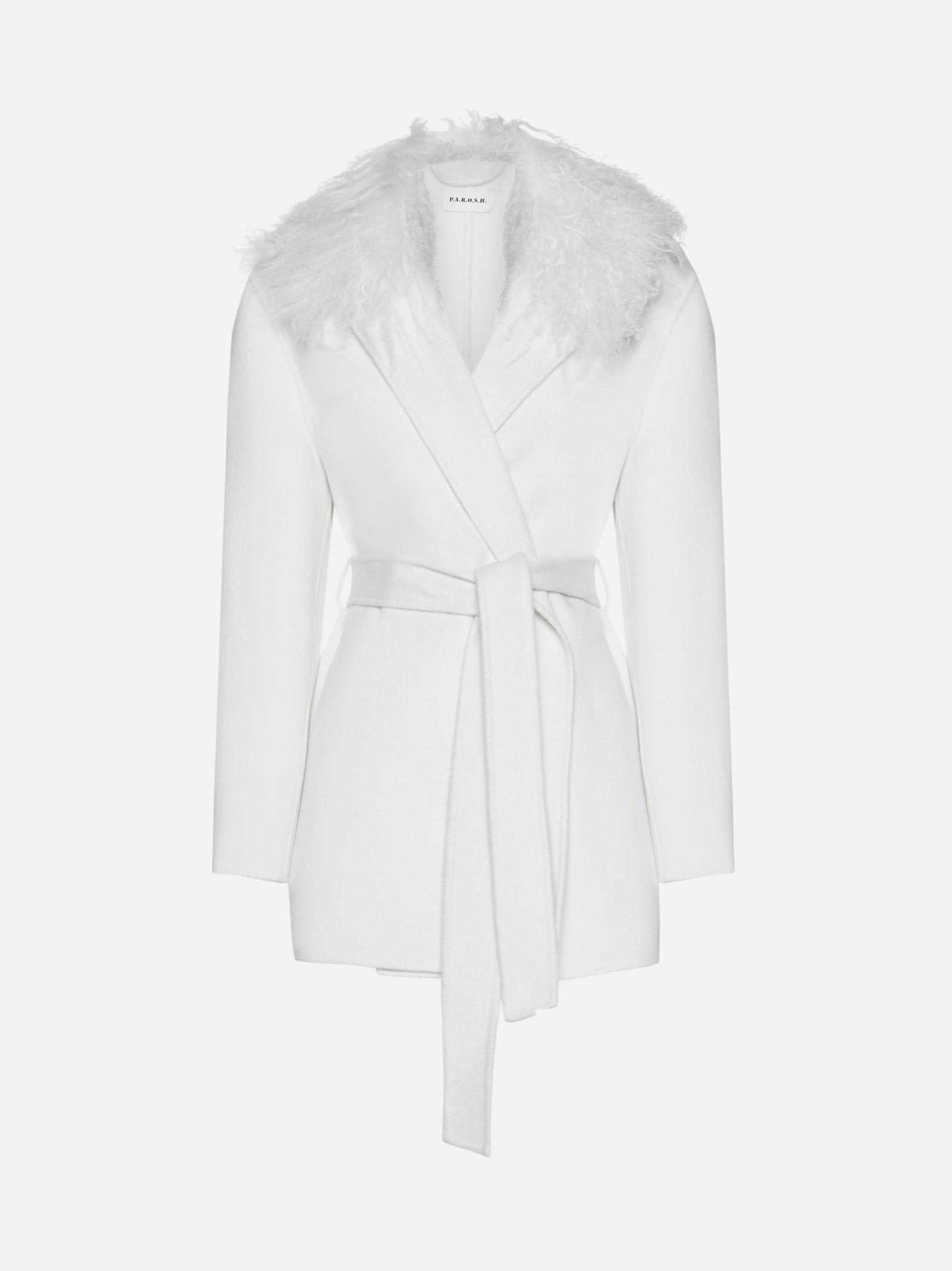 Shop P.a.r.o.s.h Pleak Wool Belted Coat In White