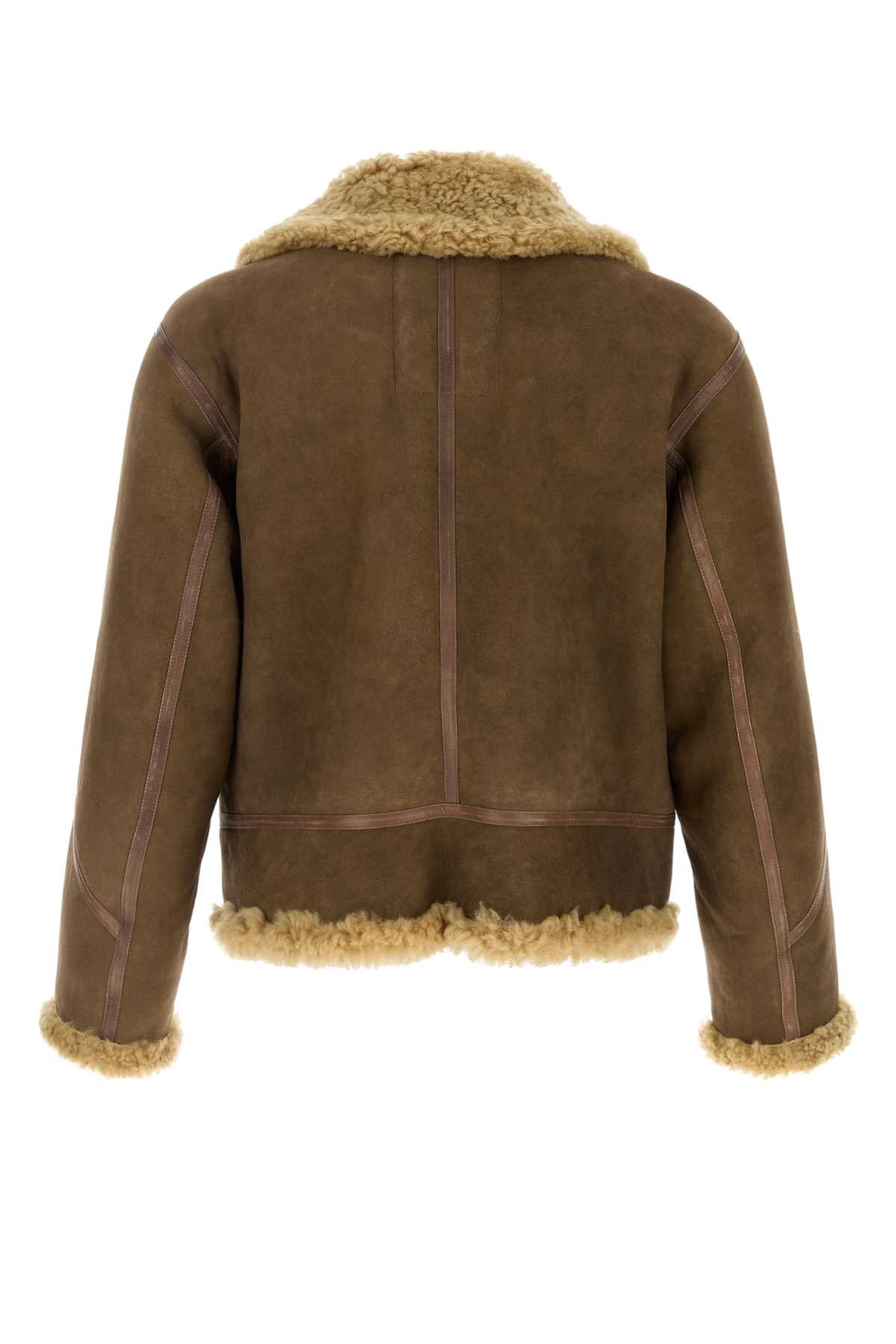 Shop Burberry Brown Shearling Jacket In Moss