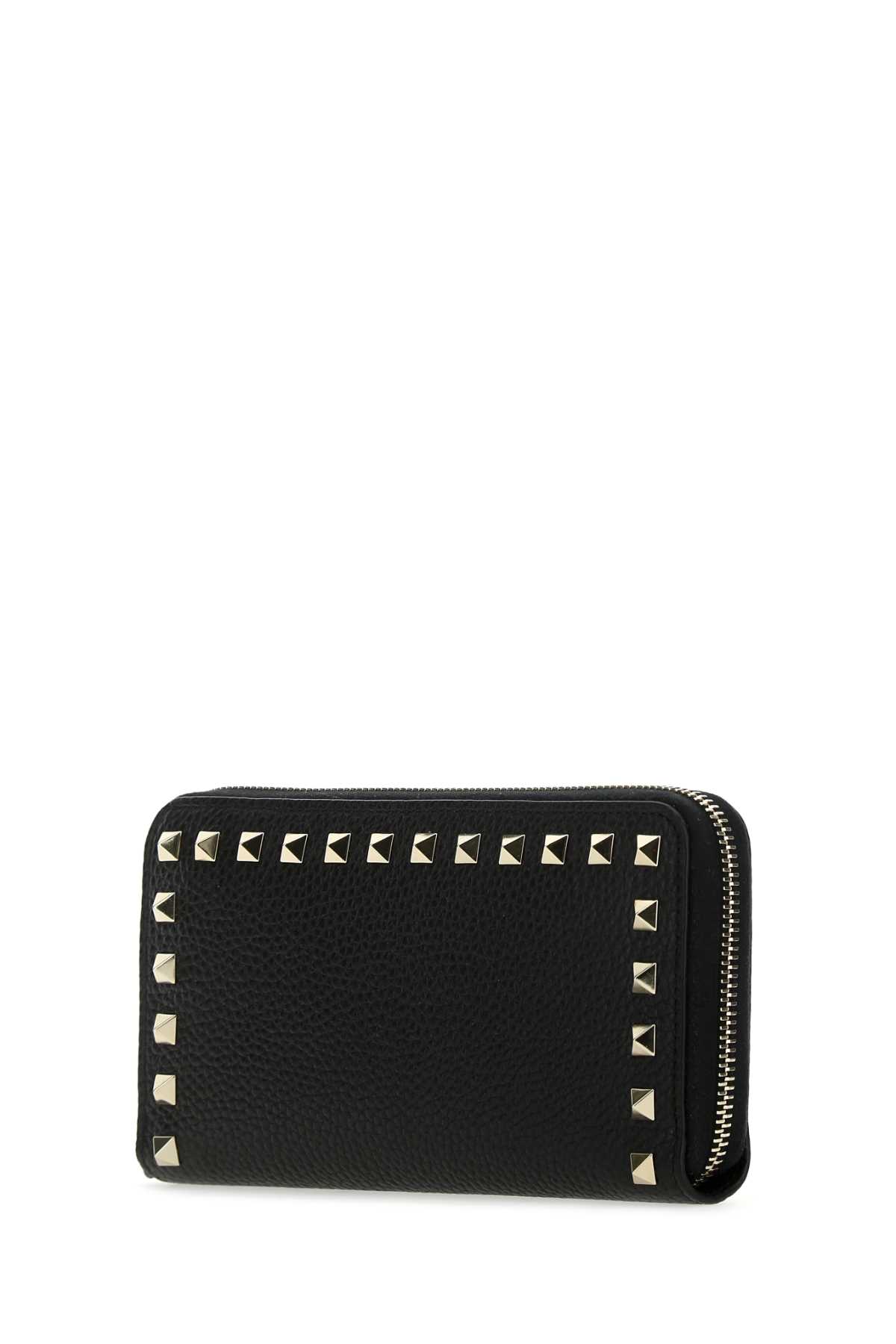 Valentino Garavani Black Leather Wallet In Nero