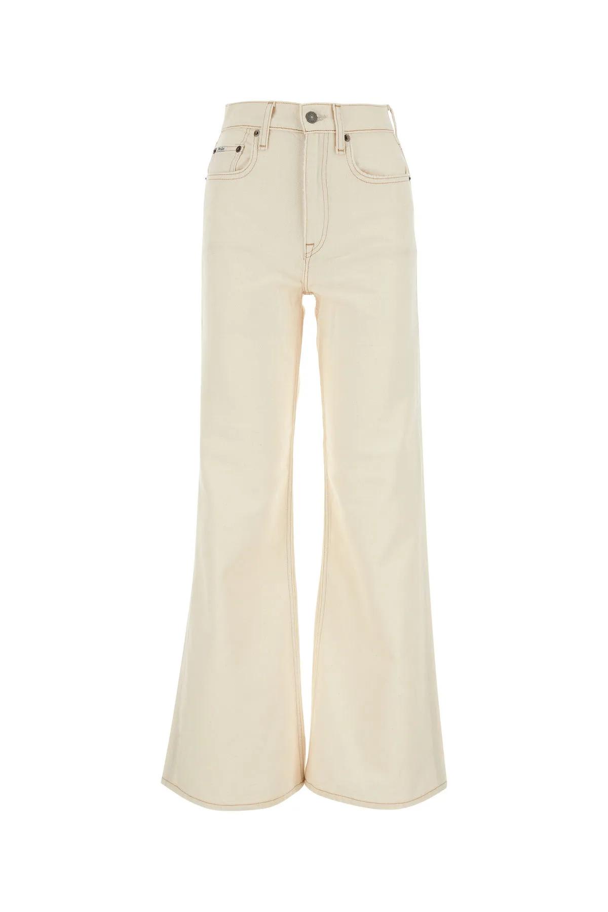 Shop Ralph Lauren Ivory Denim Wide-leg Jeans In Neutrals