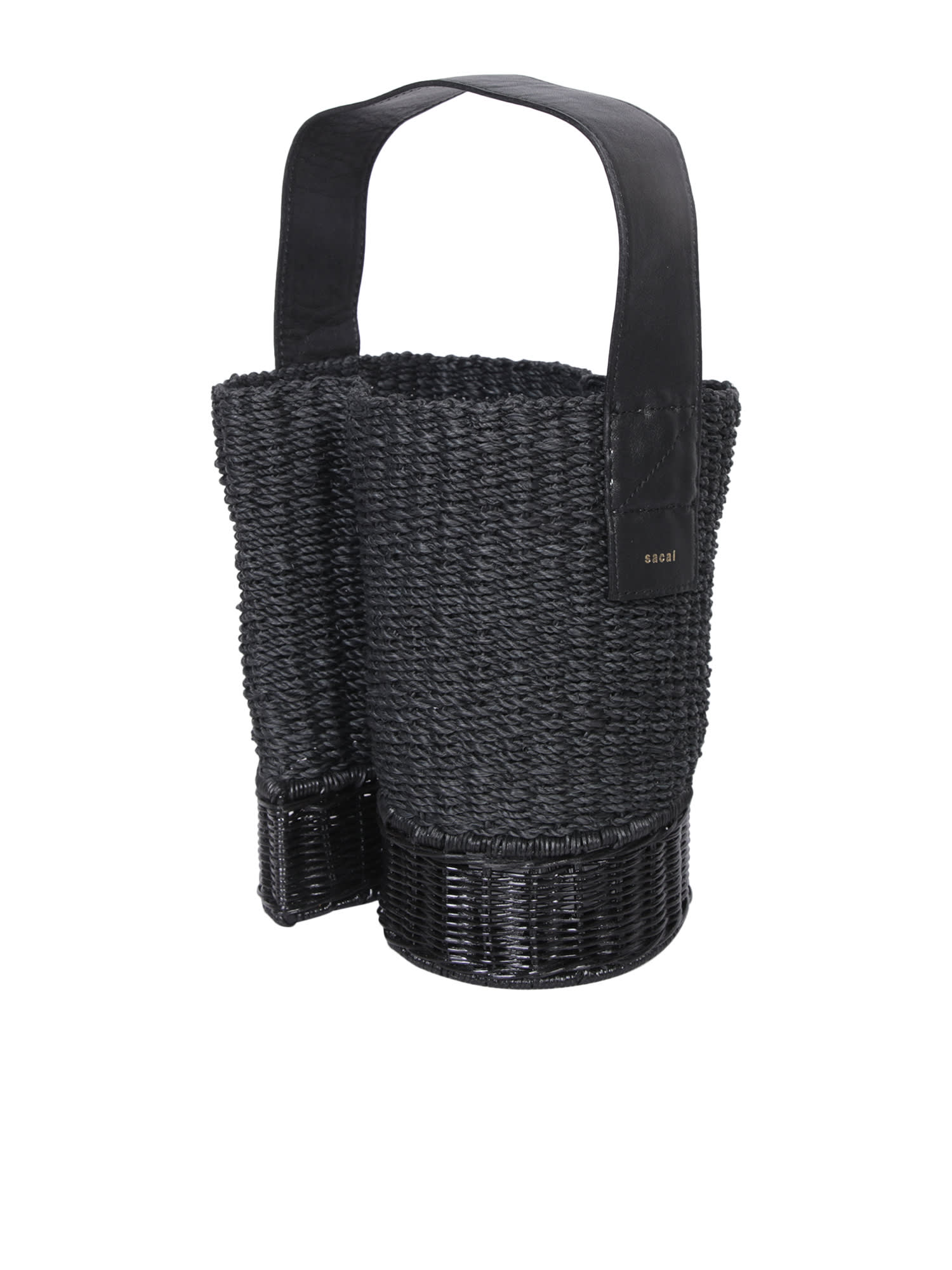 Shop Sacai Black Raffia Bucket Bag