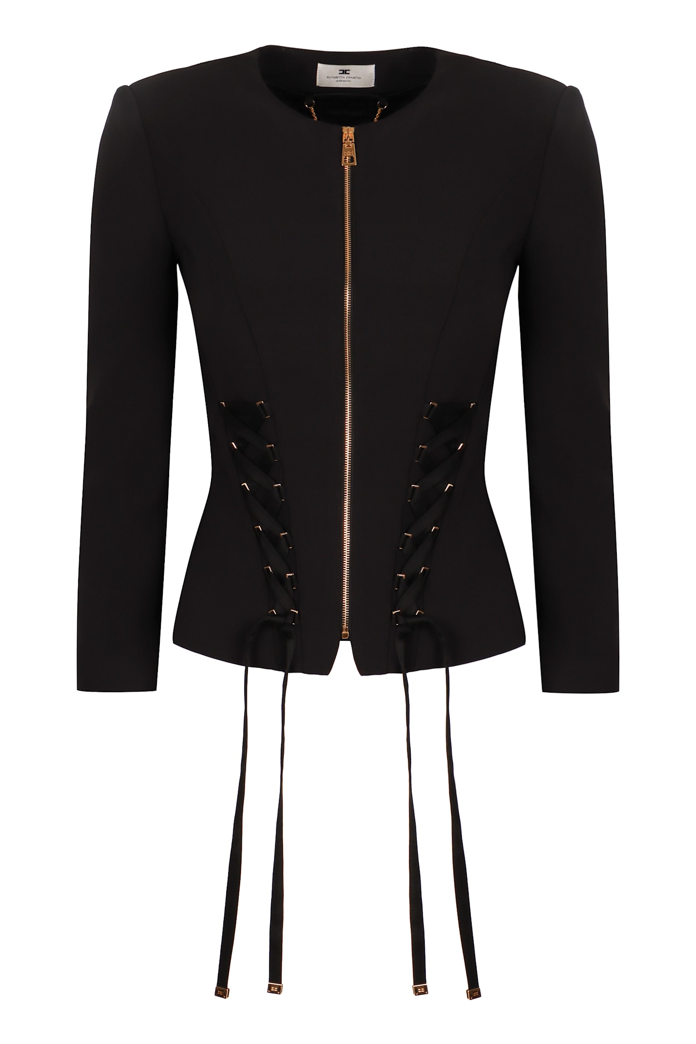 Elisabetta Franchi Diagonal Lace Jacket In Black