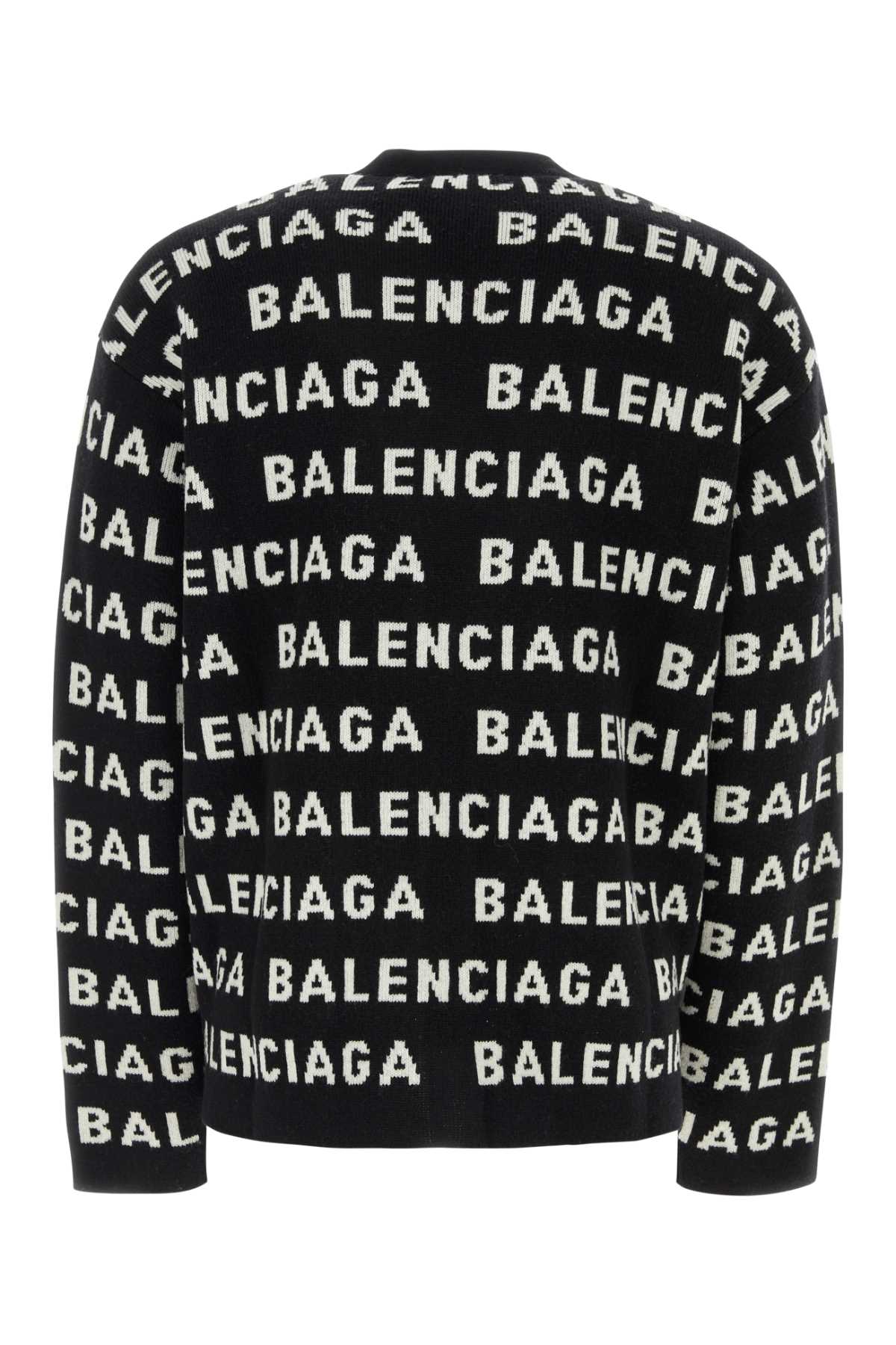 Shop Balenciaga Black Wool Blend Cardigan In Blackwhite