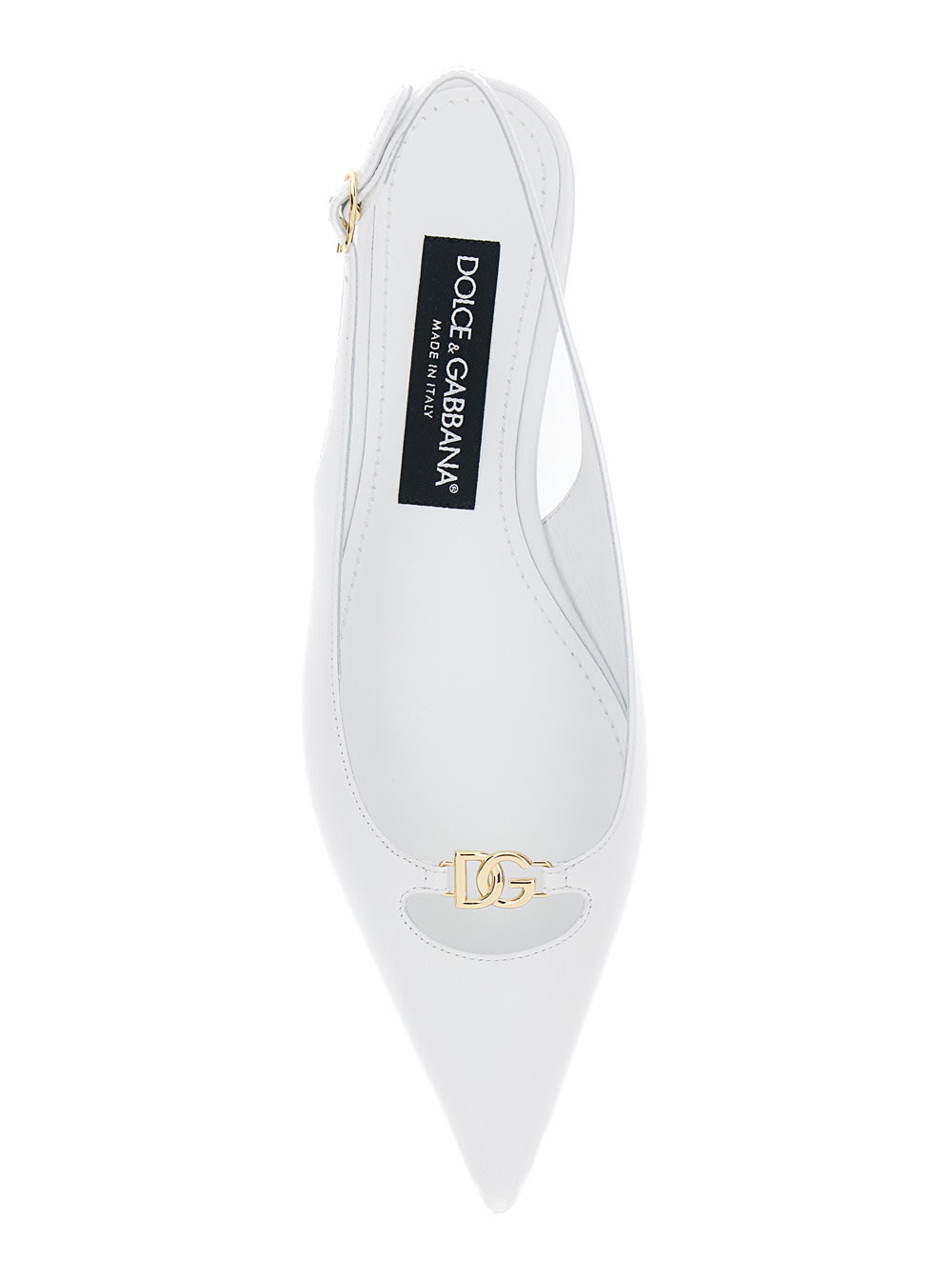Dolce & Gabbana White Slingback Ballet Flats With Logo Detail In Leather Woman In White