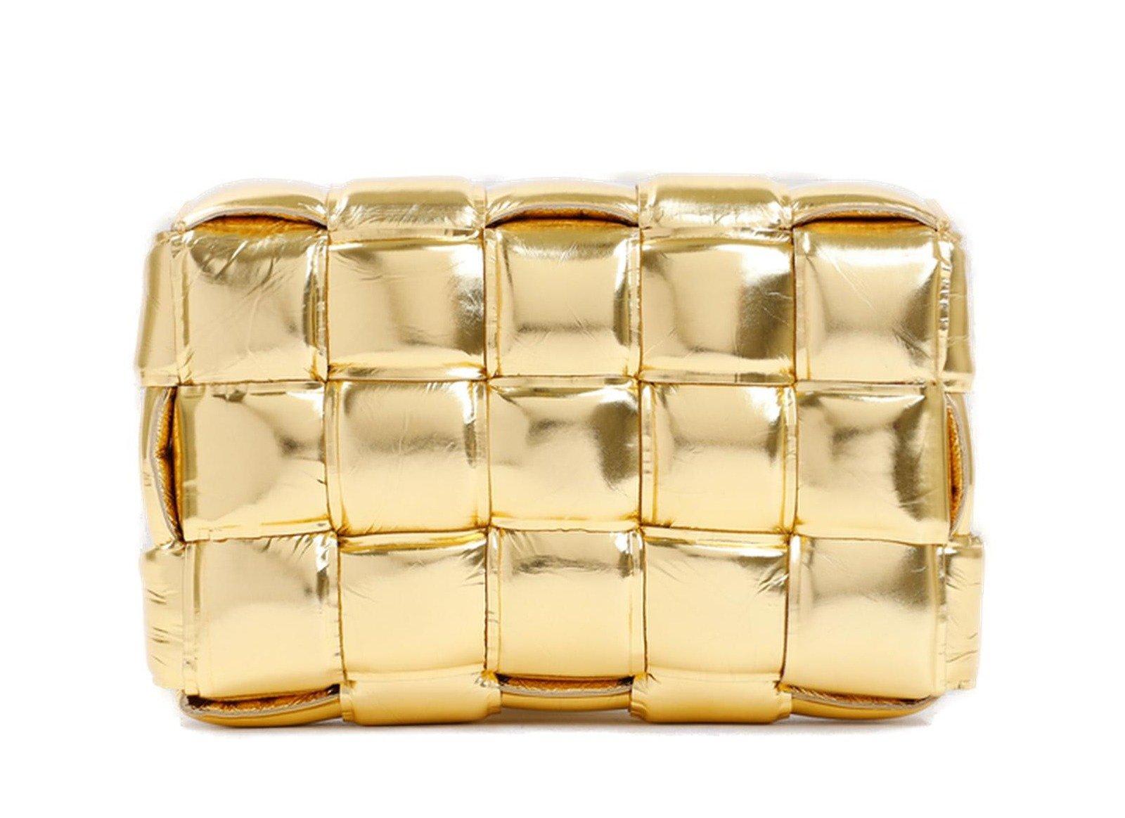 Shop Bottega Veneta Padded Cassette Crossbody Bag In Golden