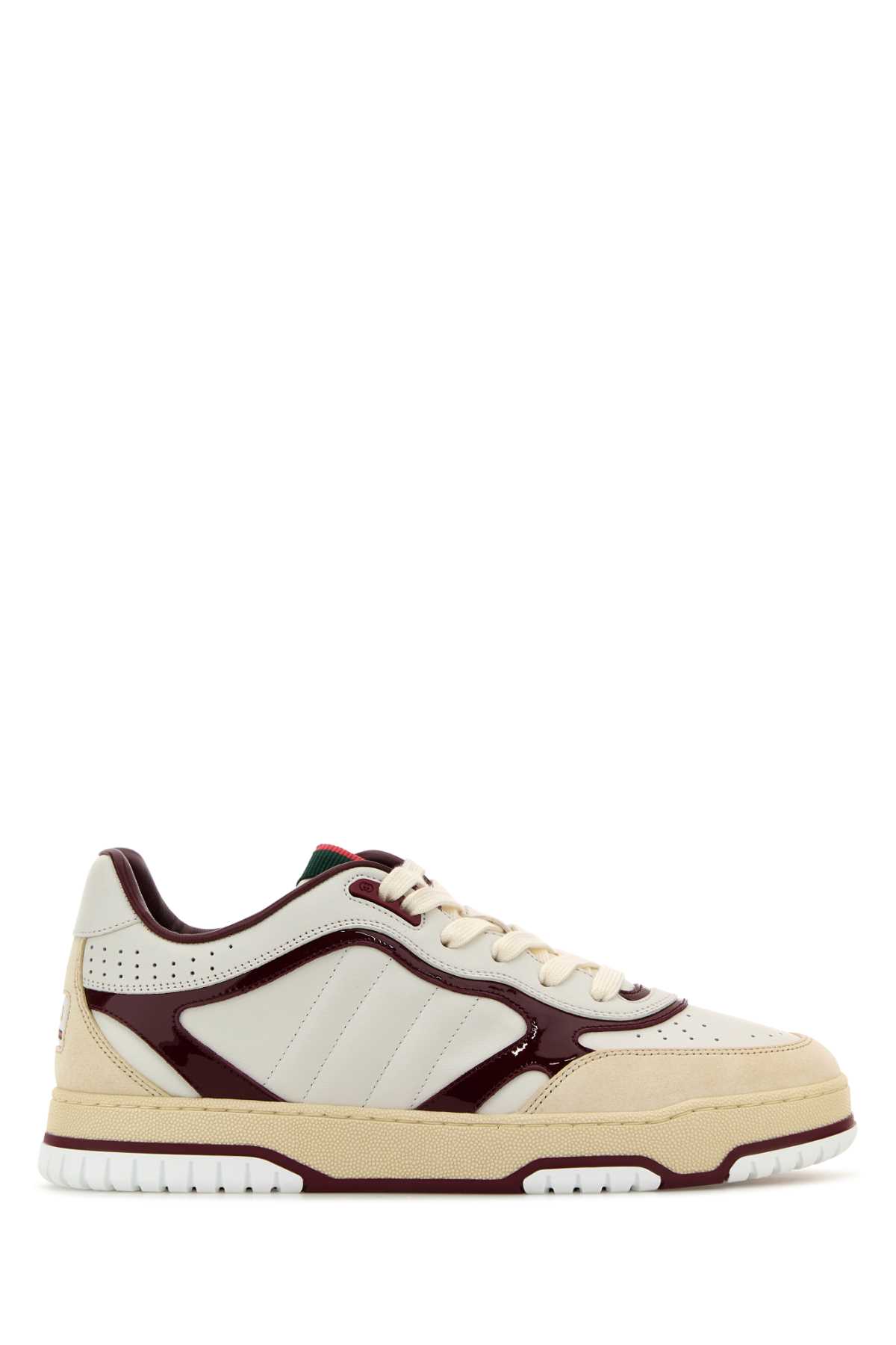 Shop Gucci Two-tone Leather Re-web Sneakers In Ivoiregwred23gw