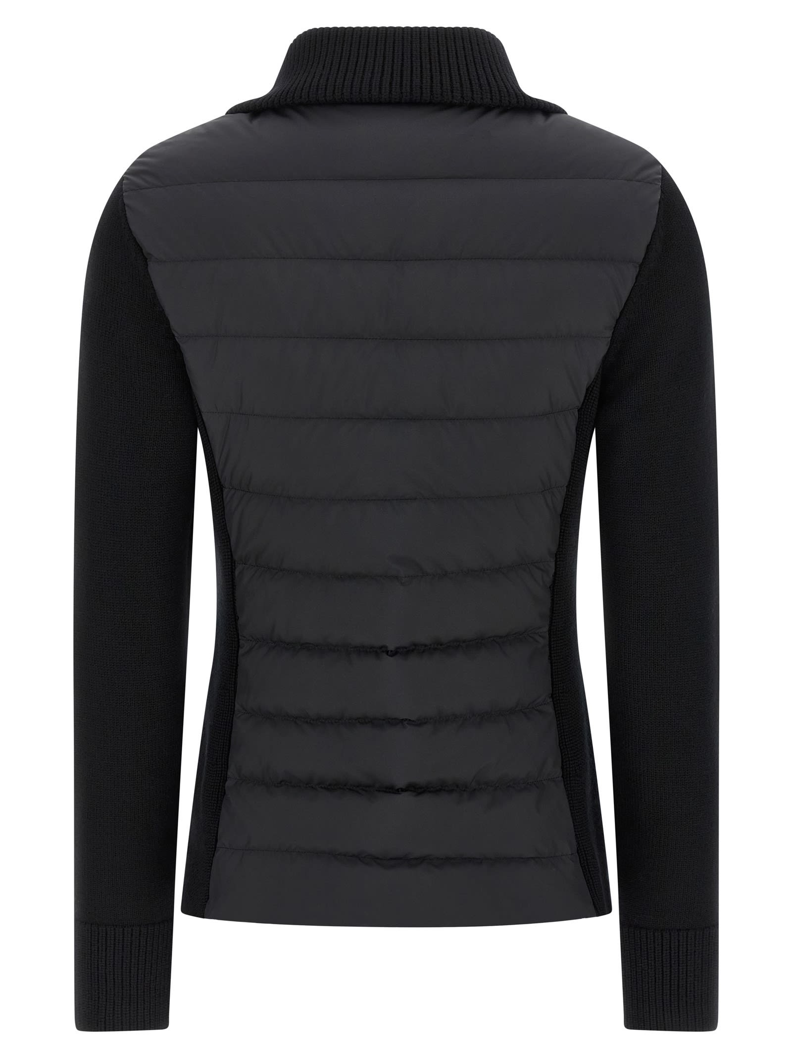 Moncler Two-material Cardigan With Goose Down Padding And High Neck In Multi