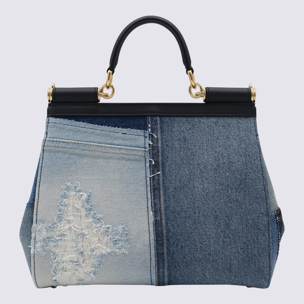 Shop Dolce & Gabbana Denim Leather Sicily Handle Bag