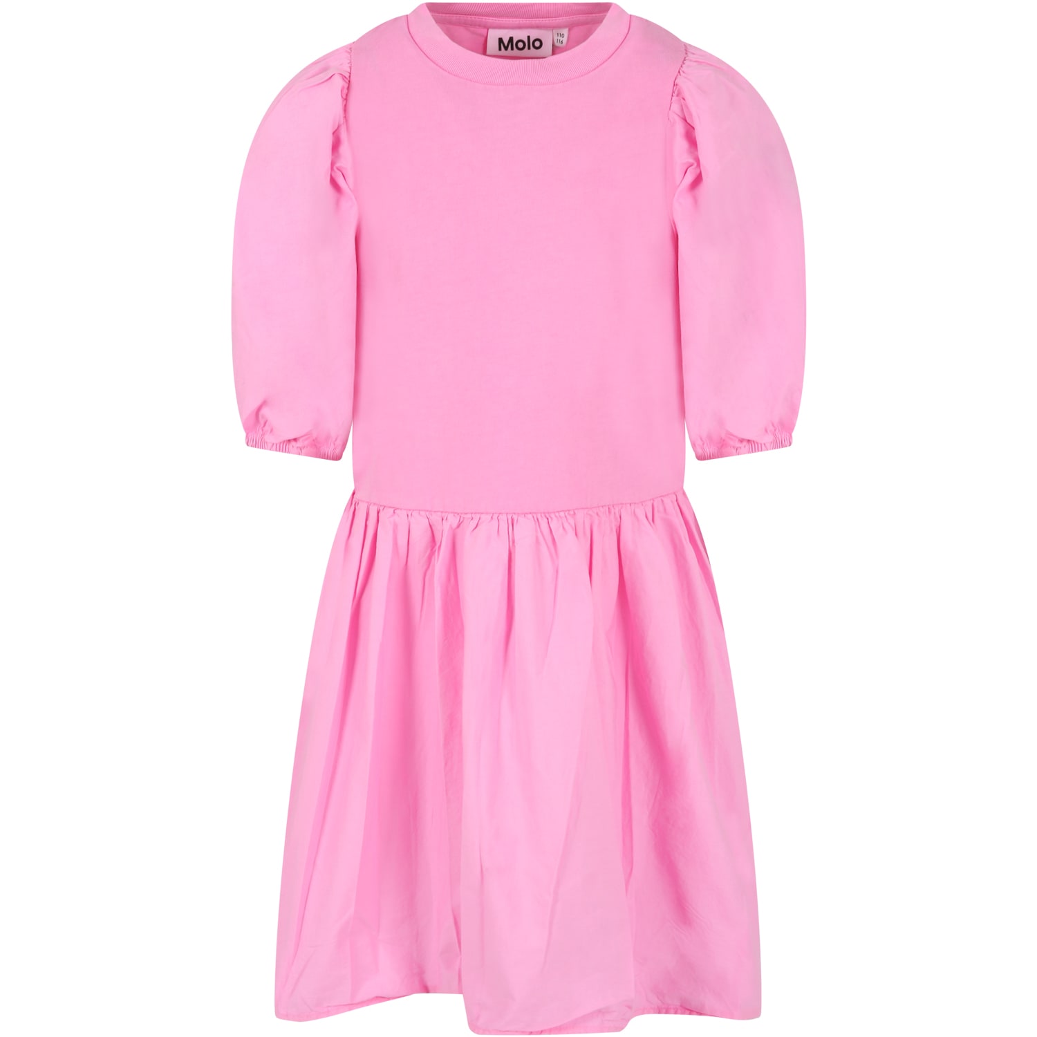 MOLO PINK DRESS FOR GIRL WITH RUFFLES AND LOGO PATCH