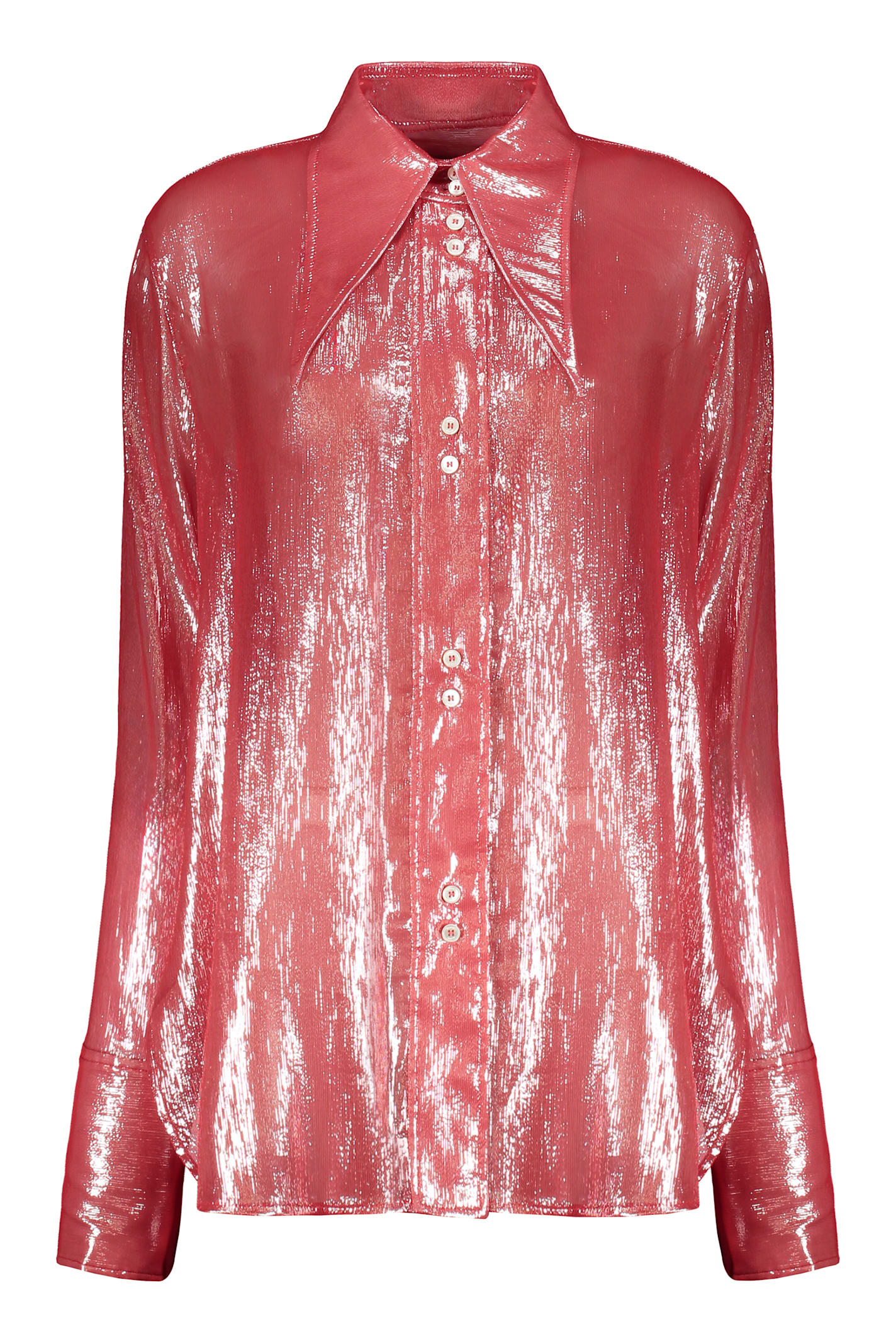 Shop Ellery Long Sleeve Silk Shirt In Coral