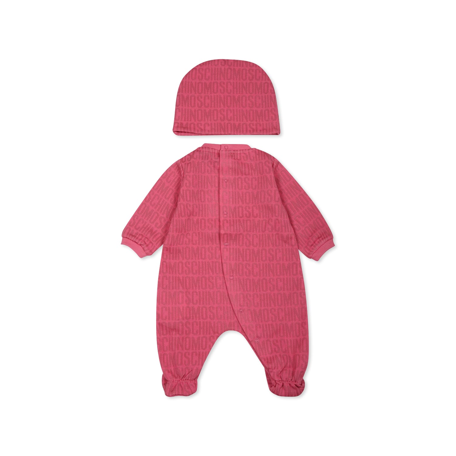Moschino Fuchsia Babygrow Set For Baby Girl With Logo In Pink
