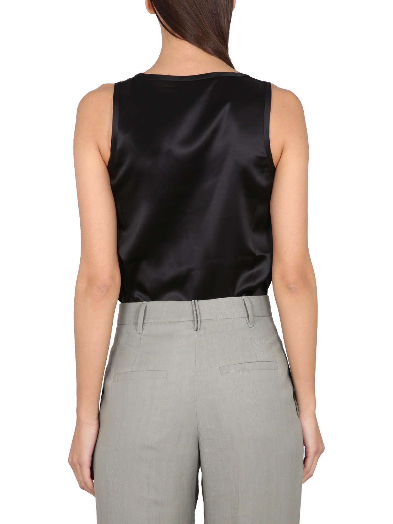 Brunello Cucinelli Silk Top In Black