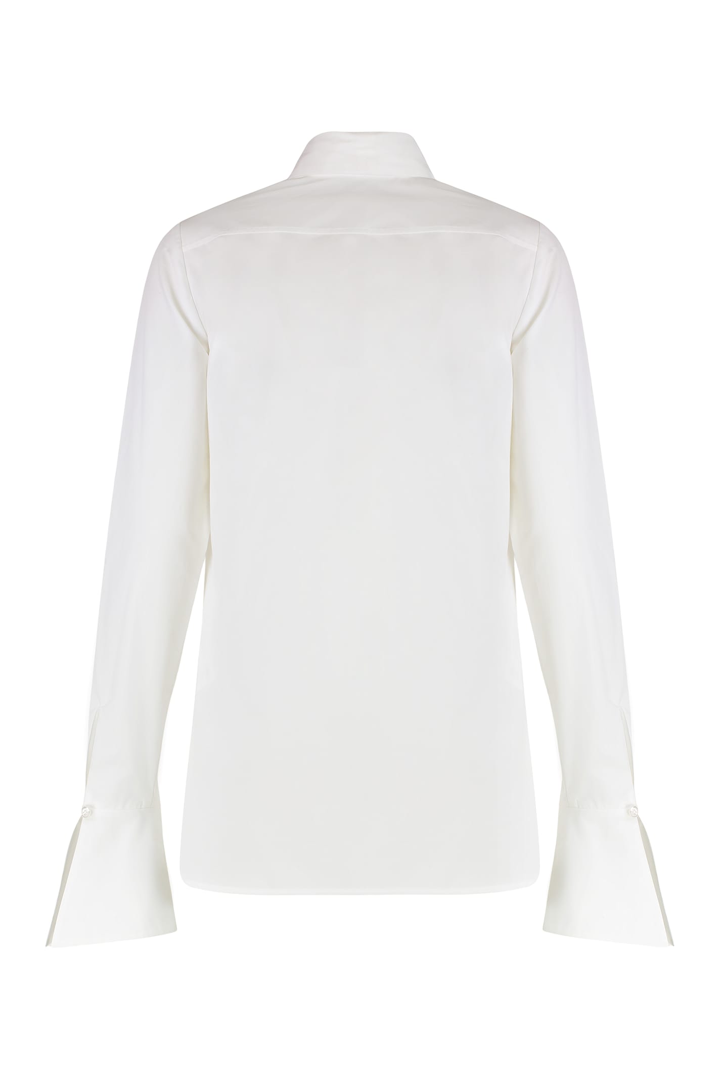 Nina Ricci Draped Front Cotton Shirt With Pussy-bow Collar In White