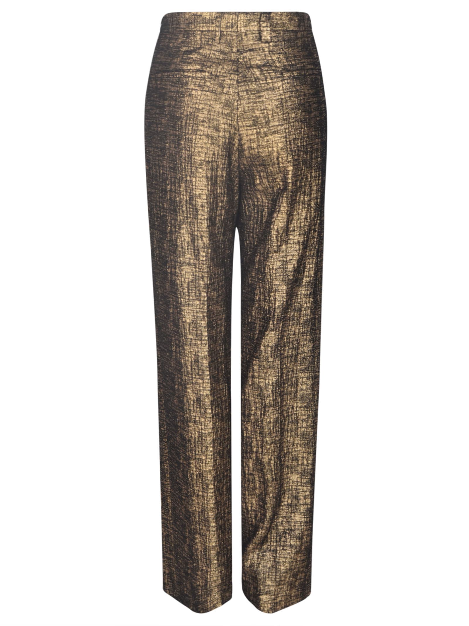 Shop Dries Van Noten Straight Leg Metallic Trousers In Gold