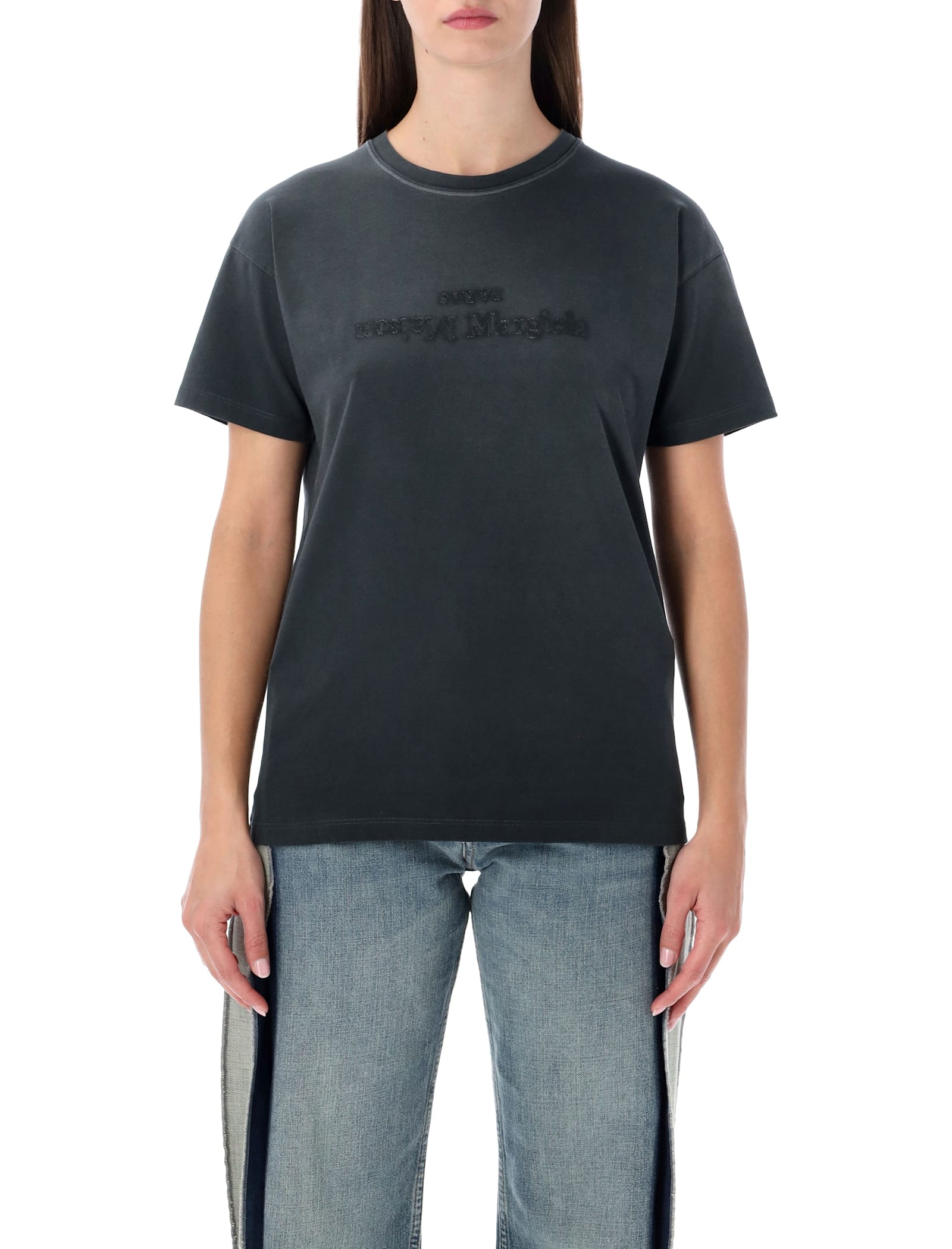 Maison Margiela Reverse Logo Cotton T-shirt In Gray