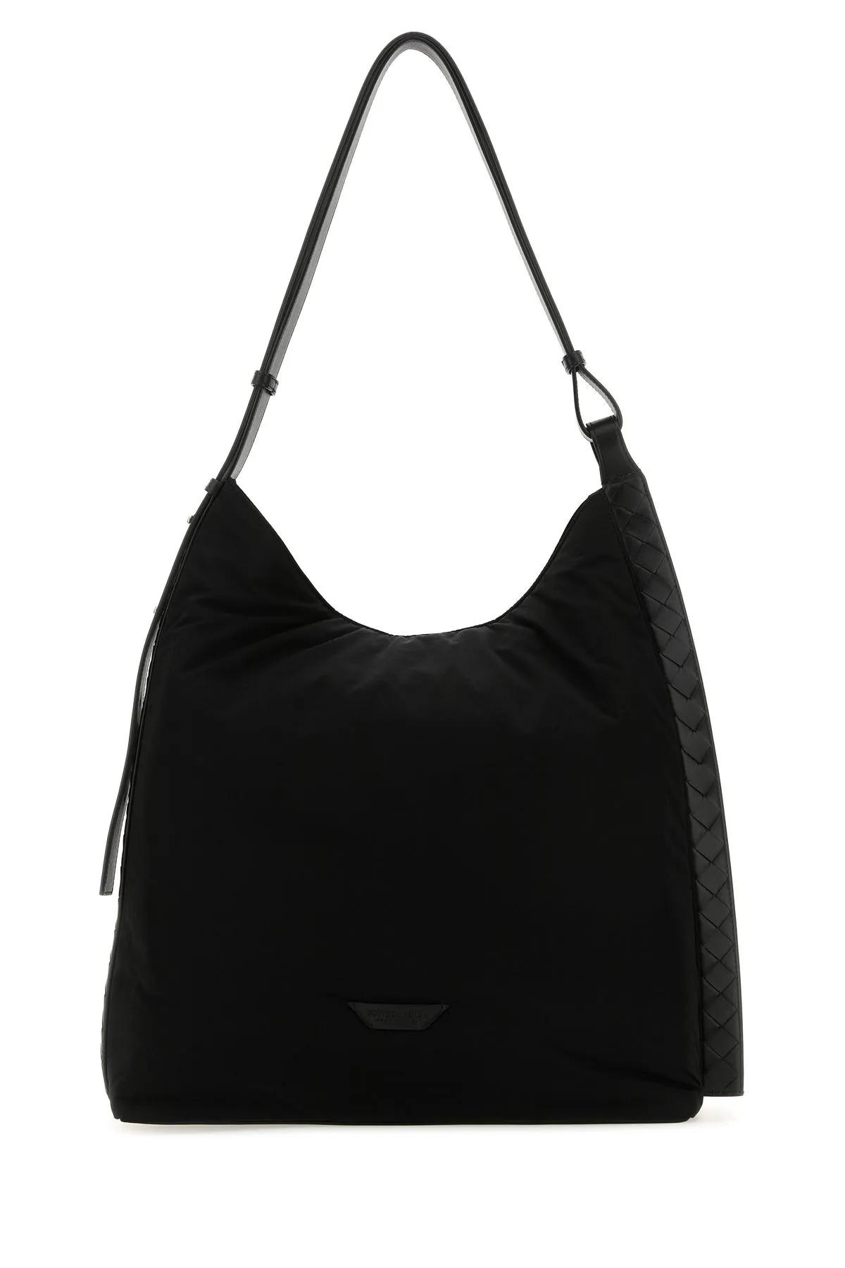 Shop Bottega Veneta Black Fabric Shoulder Bag In Black/silver
