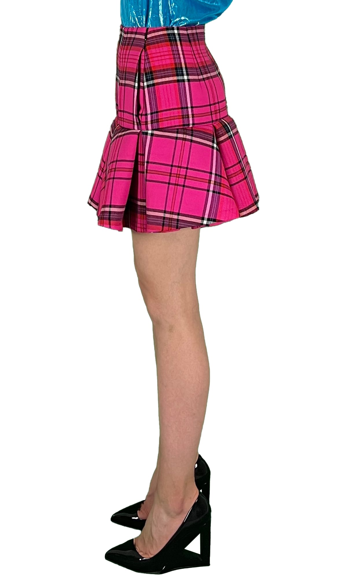 Sara Battaglia Mini Skirt In Tartan Fuchsia