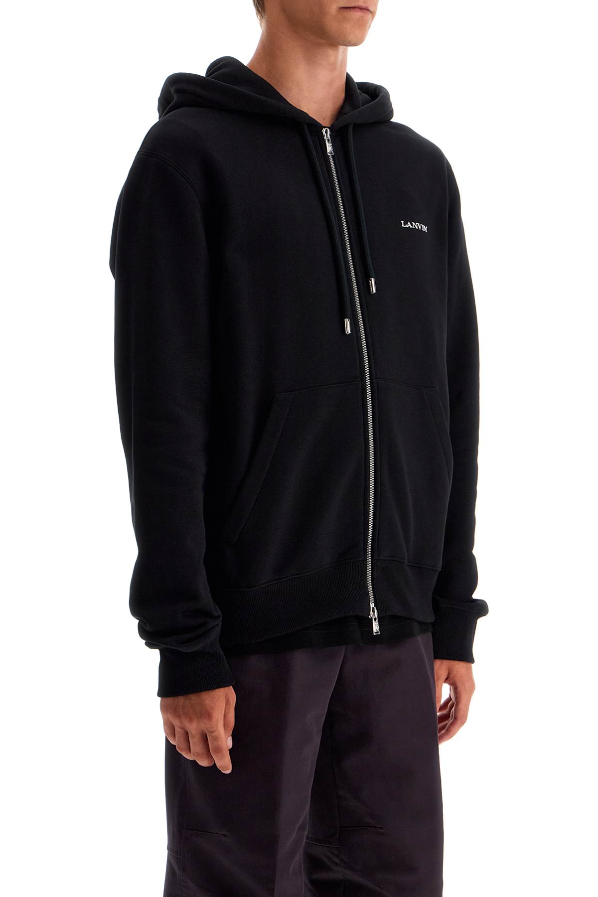 Shop Lanvin Hooded Sweatshirt With Zipper In Noir (black)