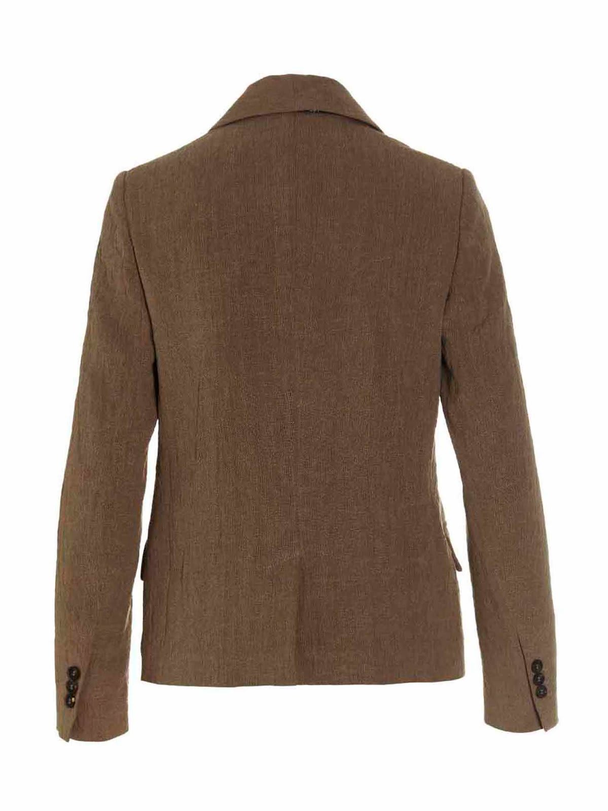 Shop Brunello Cucinelli Linen Single Breast Blazer Jacket In Tabacco