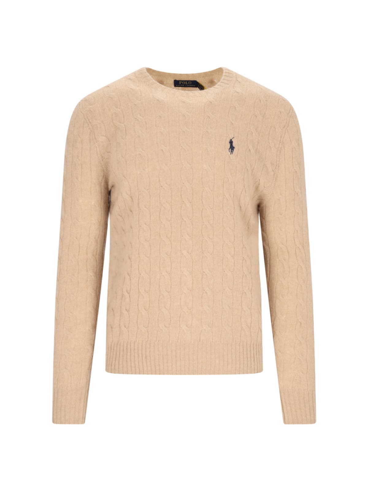 Shop Ralph Lauren Logo Braided Sweater In Camel Melange